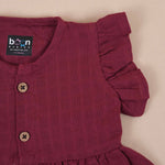 Maroon Muslin Baby Frock – Soft & Stylish with Wooden Buttons Boon Babies