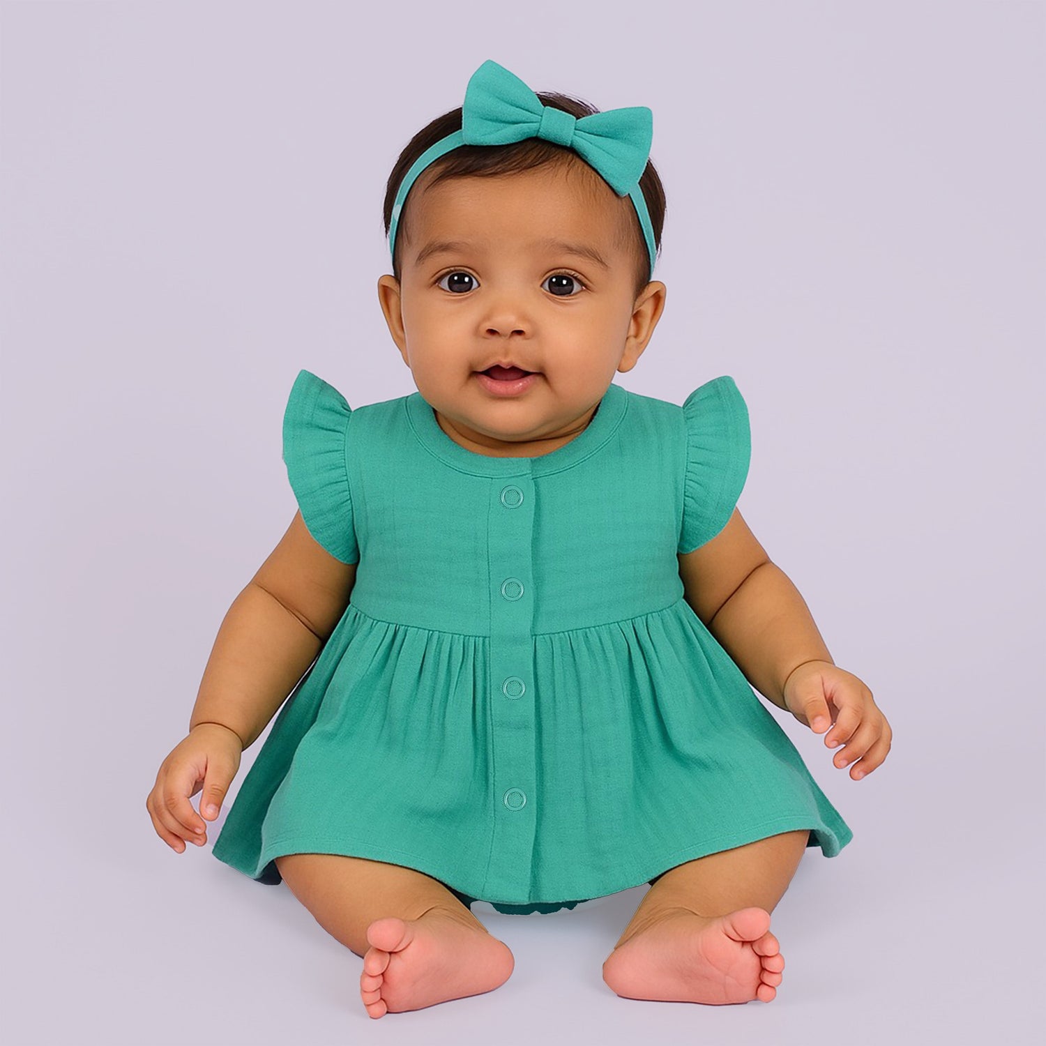 Mint Blue Crinkled Muslin Baby Frock – Soft & Breezy Comfort