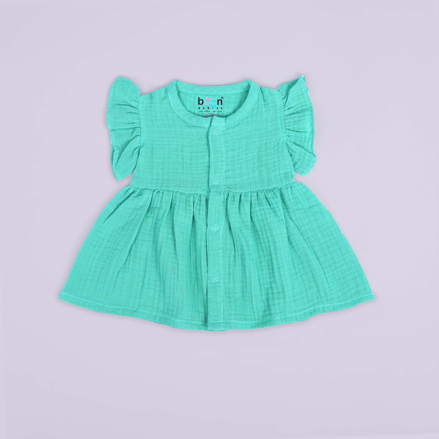 Mint Blue Crinkled Muslin Baby Frock – Soft & Breezy Comfort