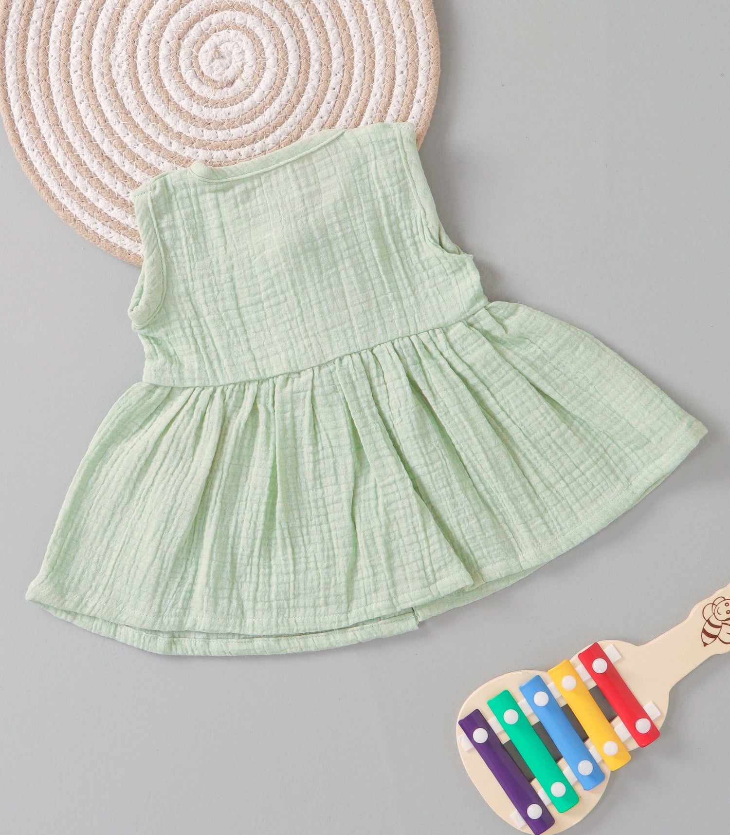 Mint Whisp Crinkled Muslin Sleeveless Baby Frock