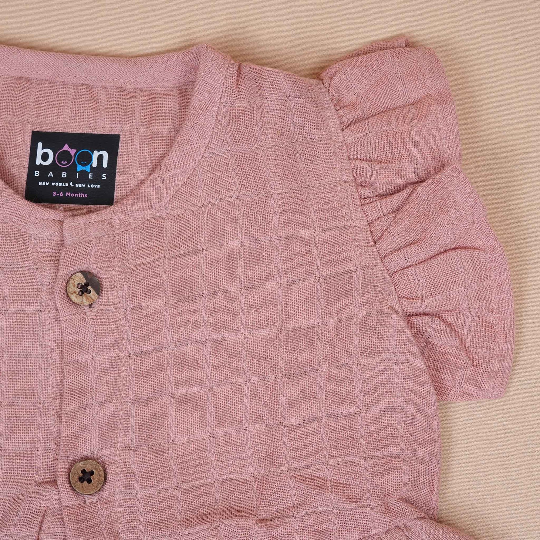 Soft Muslin Baby Frock with Wooden Buttons – Breathable & Stylish Boon Babies