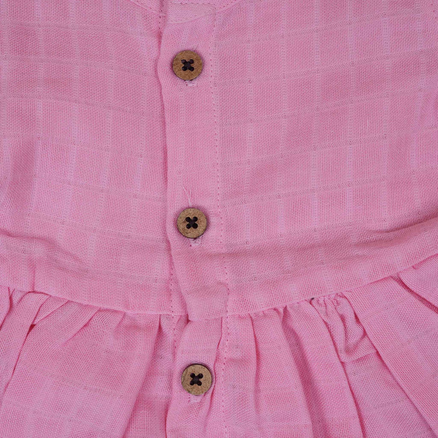 Pink Muslin Baby Frock – Soft & Breathable with Wooden Buttons Boon Babies