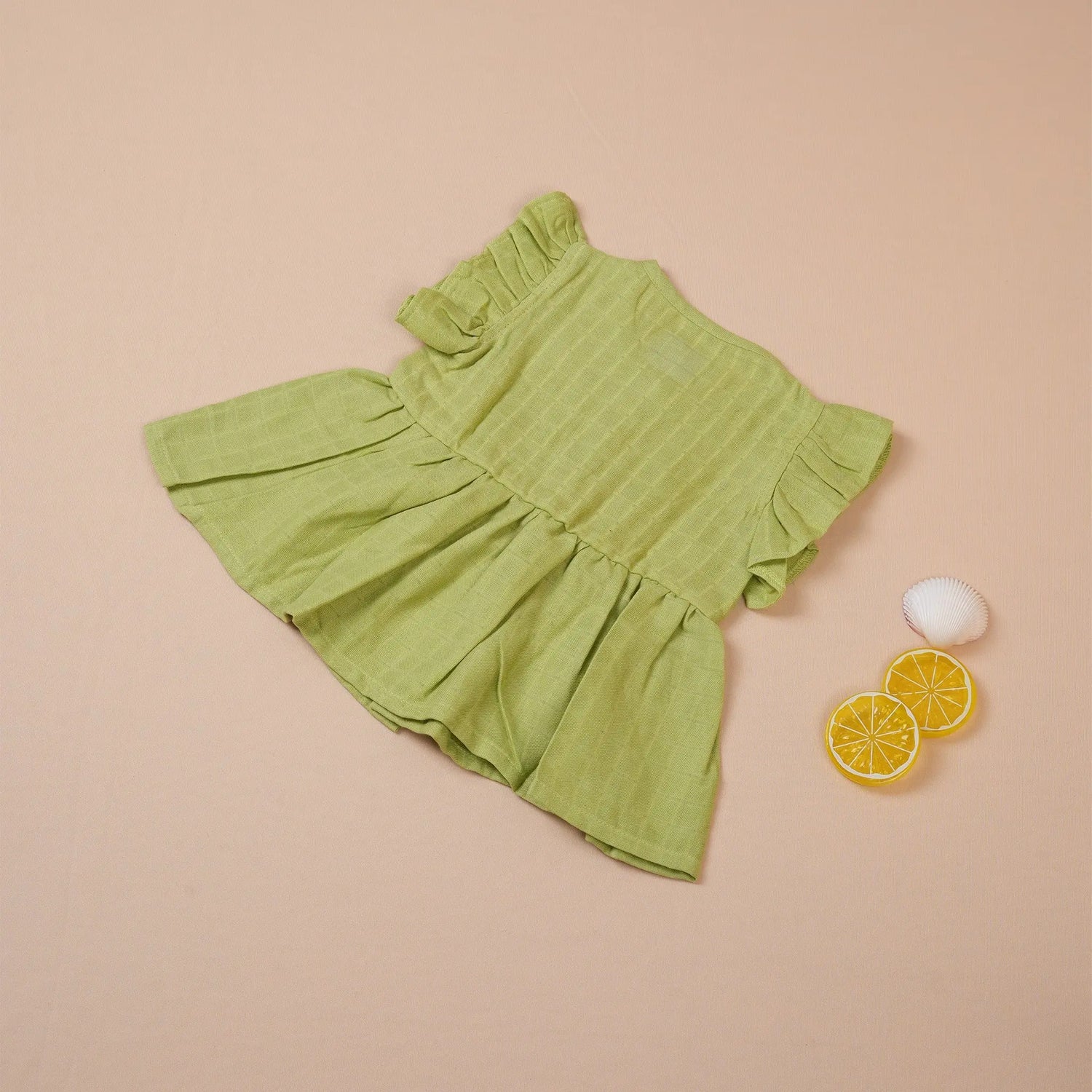 Pista Green Muslin Baby Frock with Wooden Buttons – Soft & Stylish Boon Babies