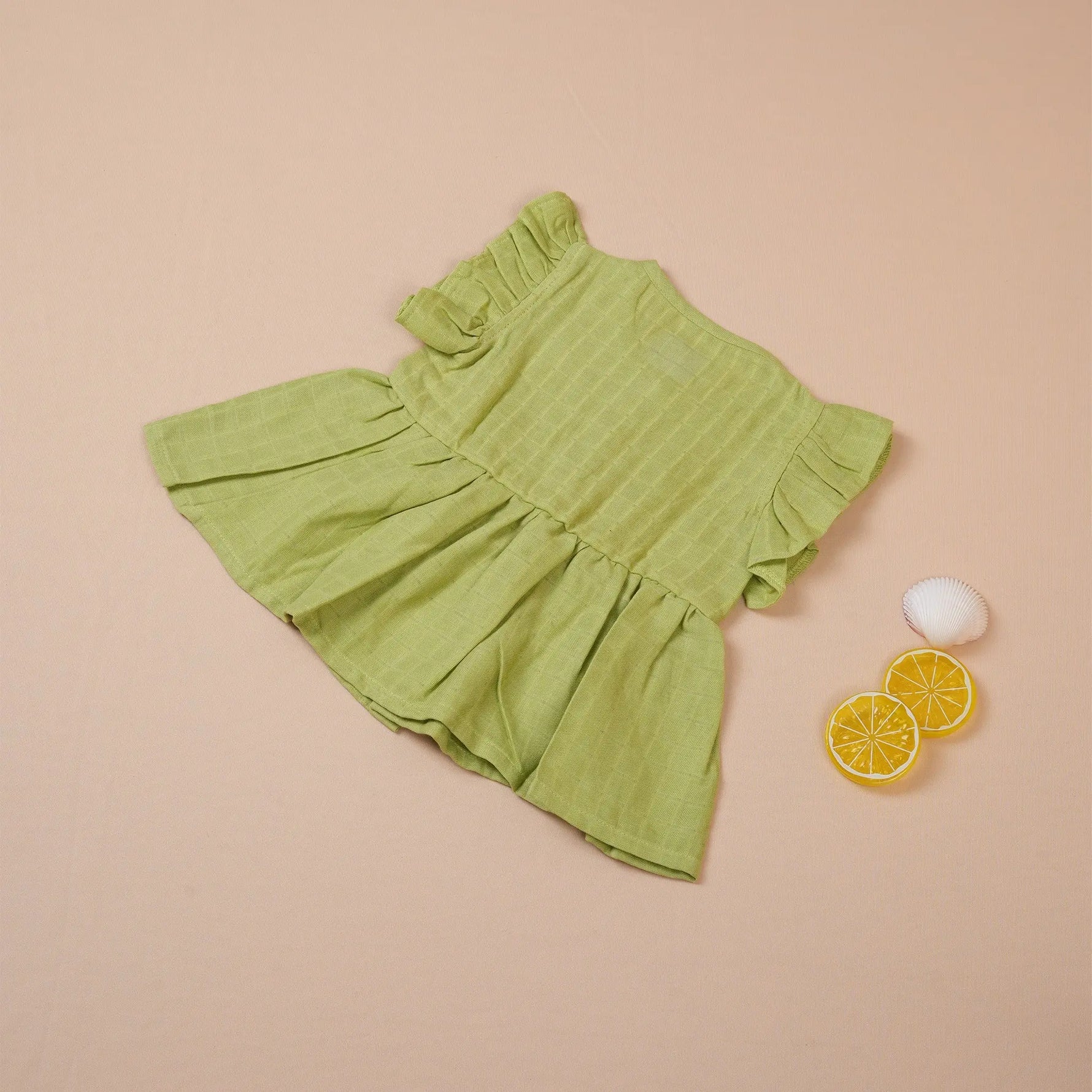 Pista Green Muslin Baby Frock with Wooden Buttons – Soft & Stylish Boon Babies