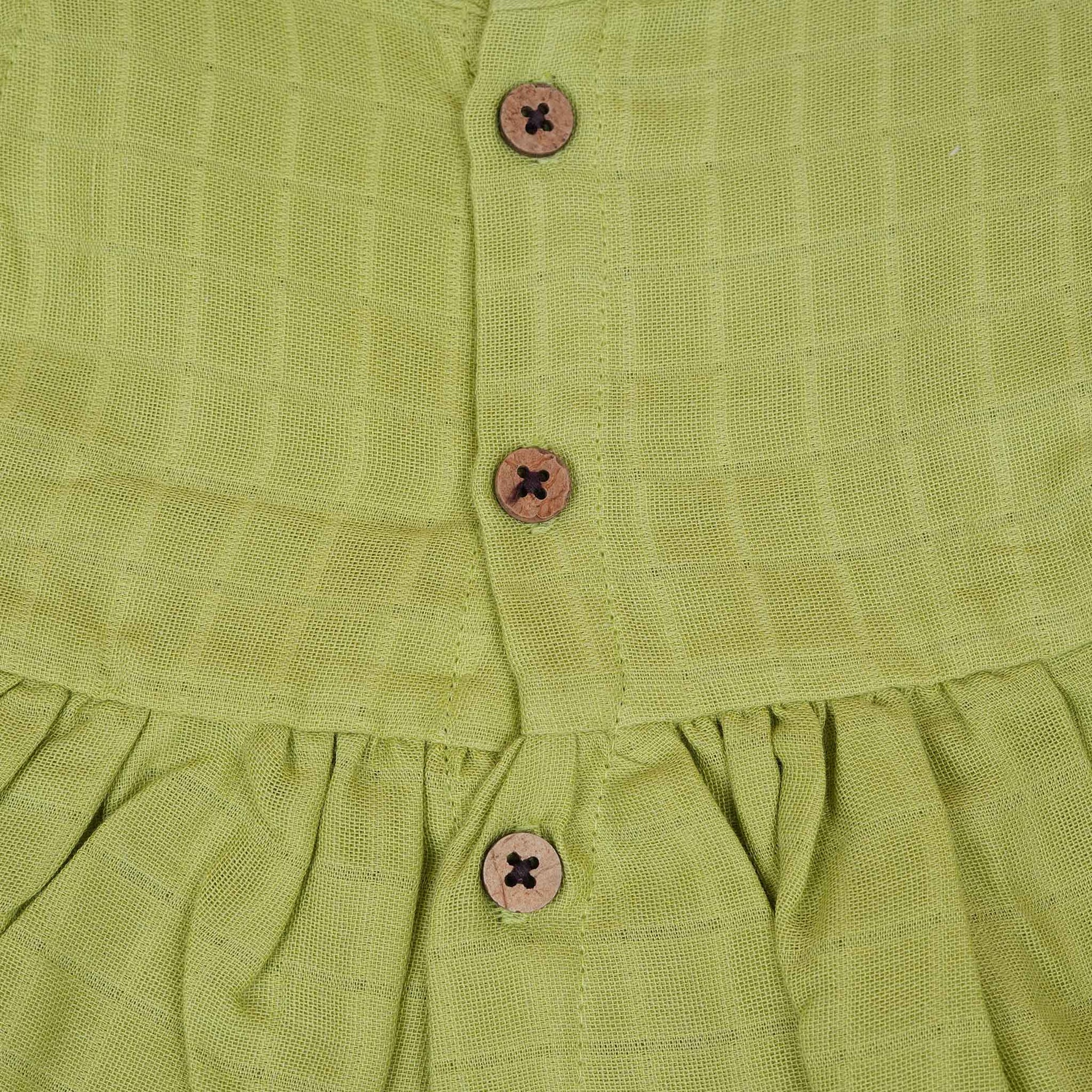 Pista Green Muslin Baby Frock with Wooden Buttons – Soft & Stylish Boon Babies