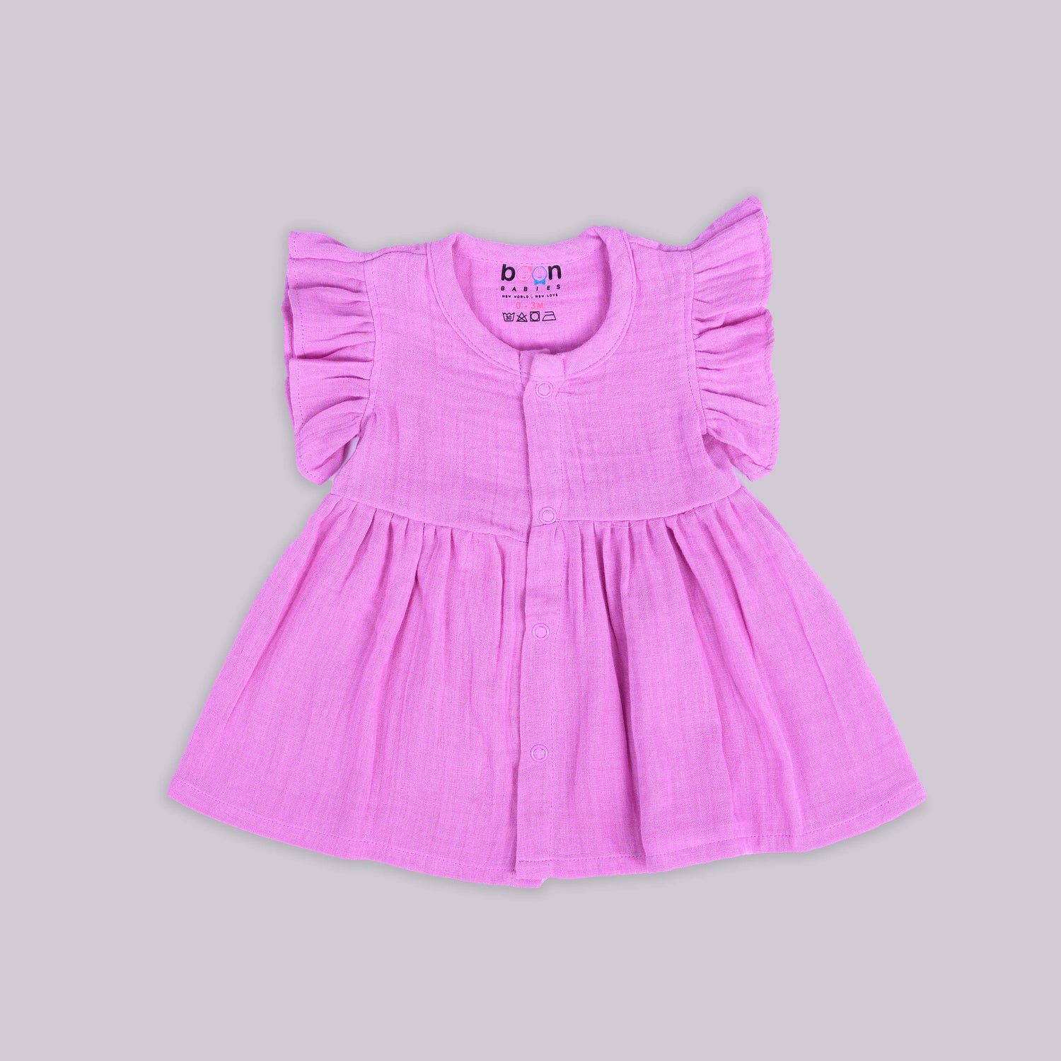 Rose Orchid Pink Crinkled Muslin Baby Frock – Lightweight & Adorable