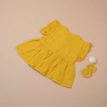 Mustard Muslin Baby Frock – Soft & Stylish with Wooden Buttons Boon Babies