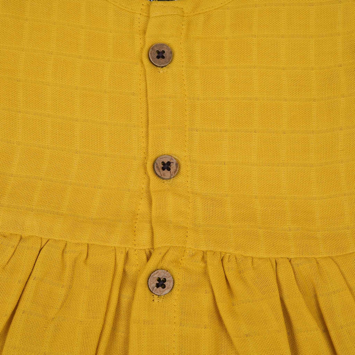 Mustard Muslin Baby Frock – Soft & Stylish with Wooden Buttons Boon Babies