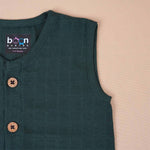 Elegant Dark Green Muslin Baby Jabla with Wooden Buttons Boon Babies