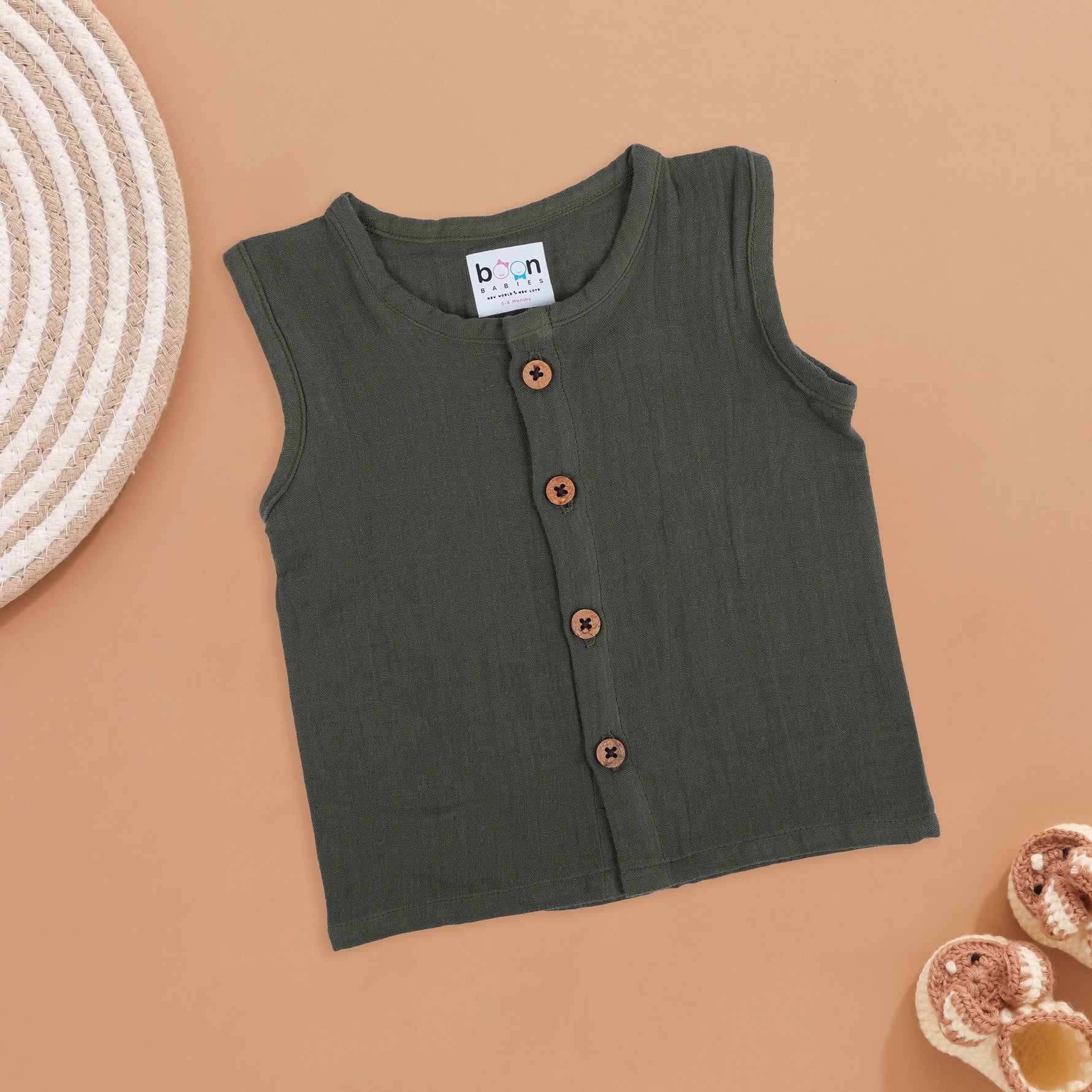 Earthy Green Muslin Jabla – Gentle Comfort for Your Baby Boon Babies