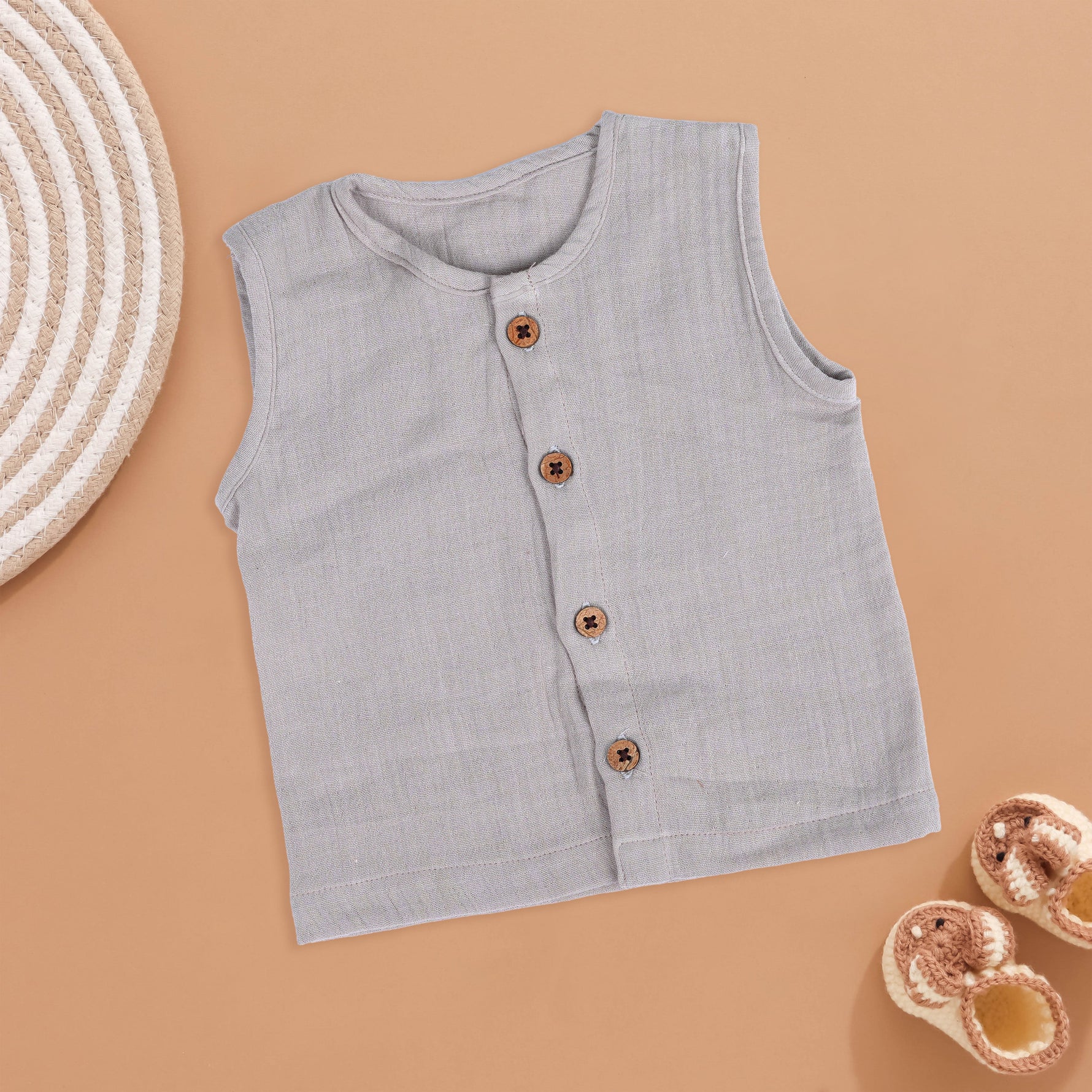 Organic Baby Clothes: Boon Babies solid jabla 2-layer muslin vest for sensitive skin, soft and breathable baby clothing.