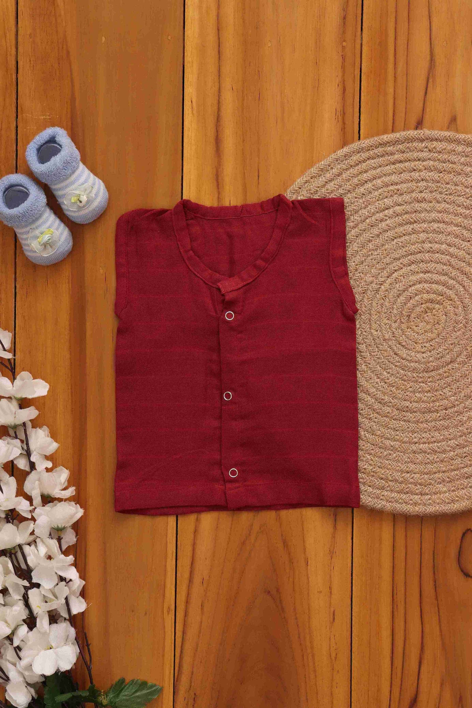 Elegant Maroon Two-Layer Muslin Baby Jabla Boon Babies