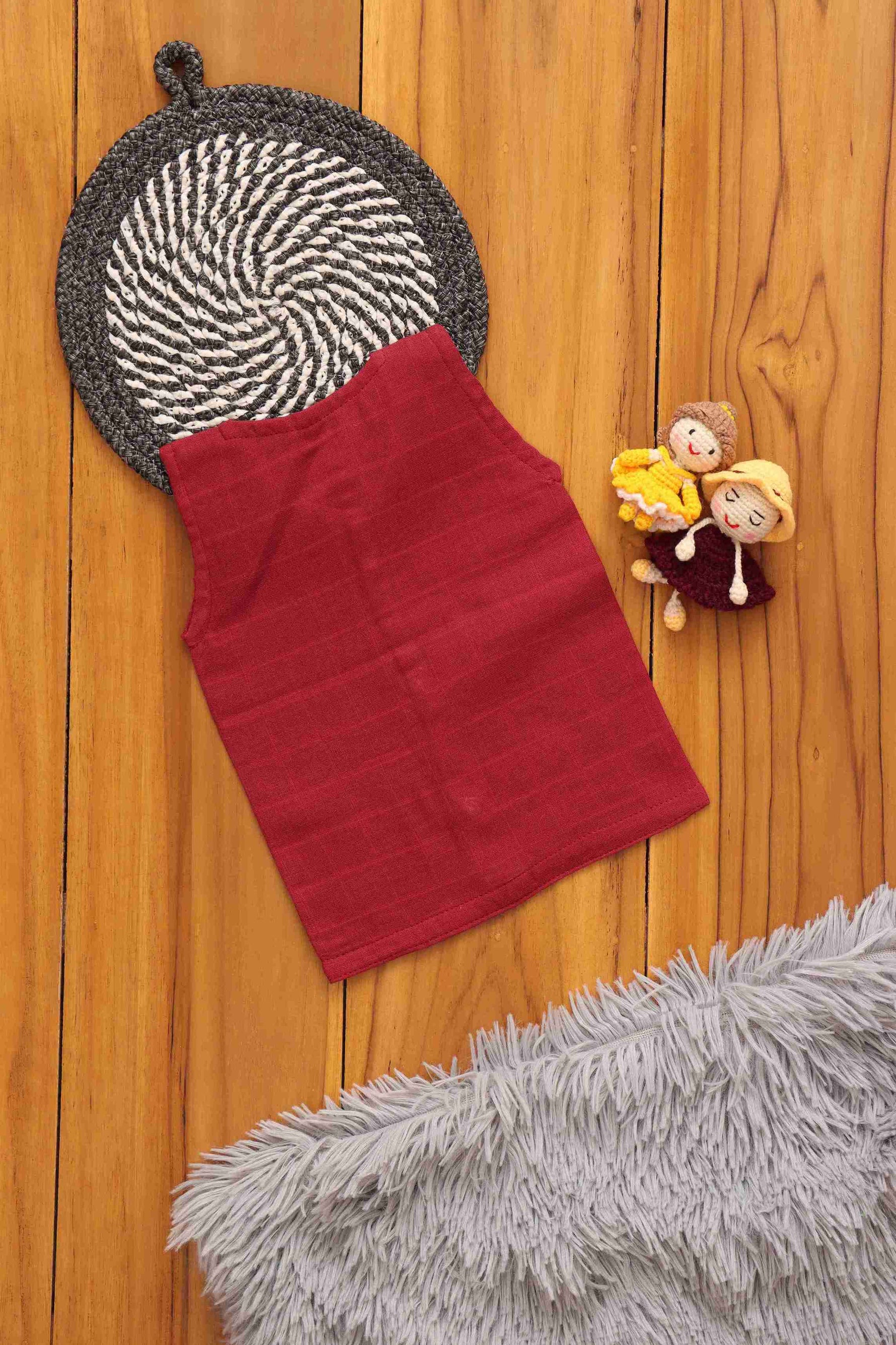 Maroon solid organic muslin Jabla for 0-3 months with snap closure, by Boon Babies, featuring 4-layer breathable fabric.