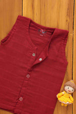 Maroon solid organic muslin jabla for babies with snap closure, four-layer breathable fabric by Boon Babies.