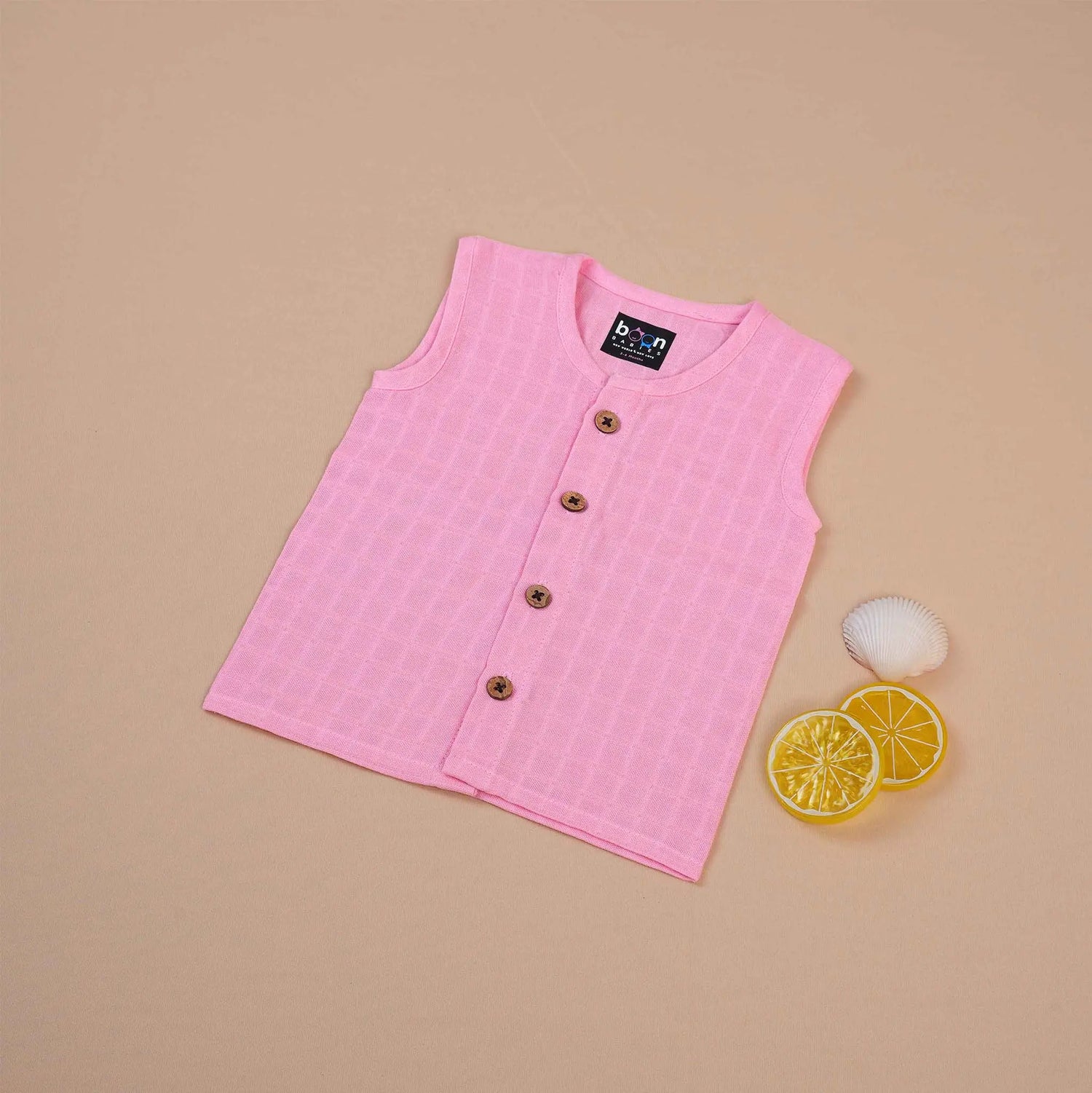 Soft Pink Muslin Baby Jabla with Wooden Buttons Boon Babies
