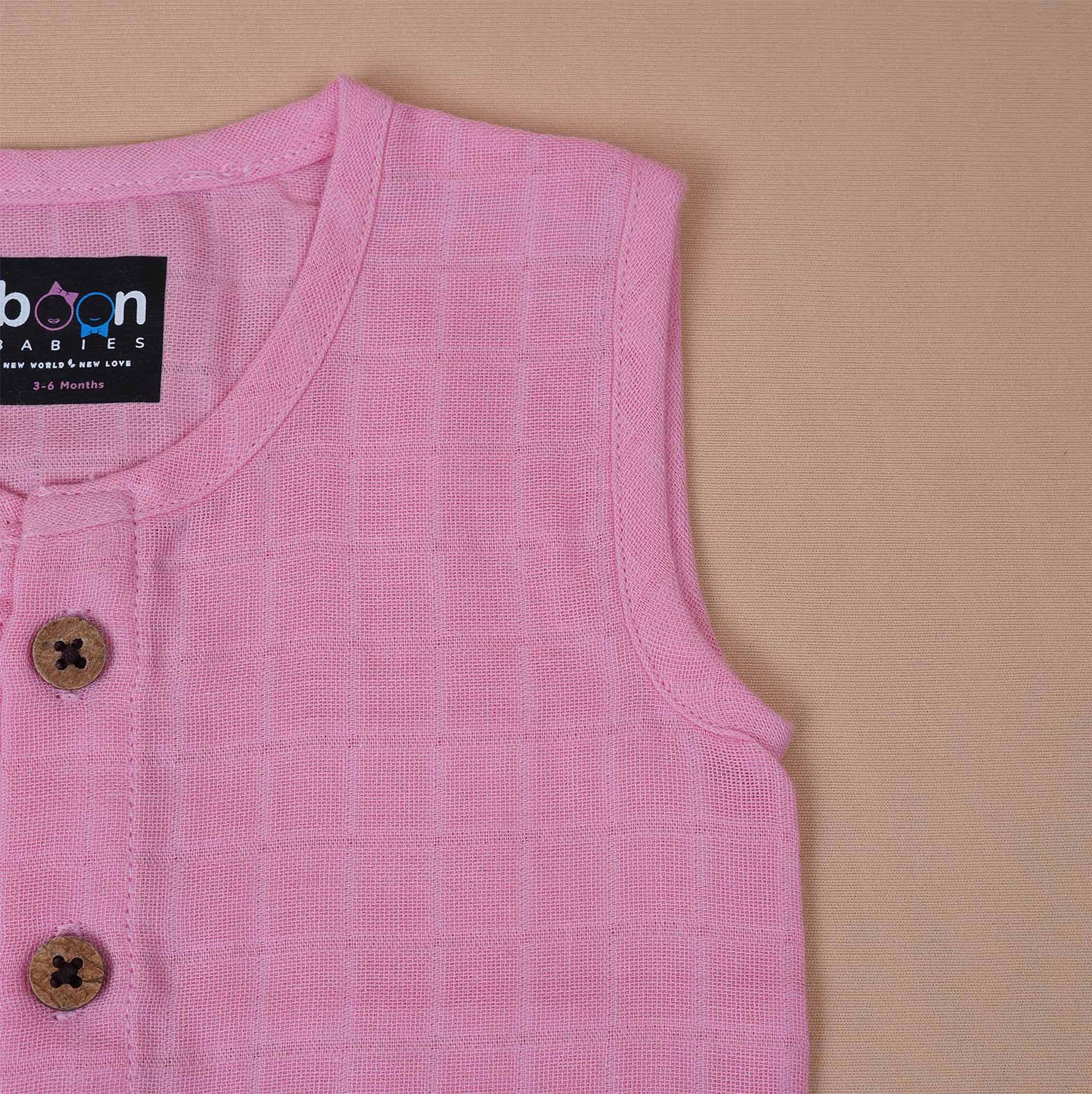 Soft Pink Muslin Baby Jabla with Wooden Buttons Boon Babies
