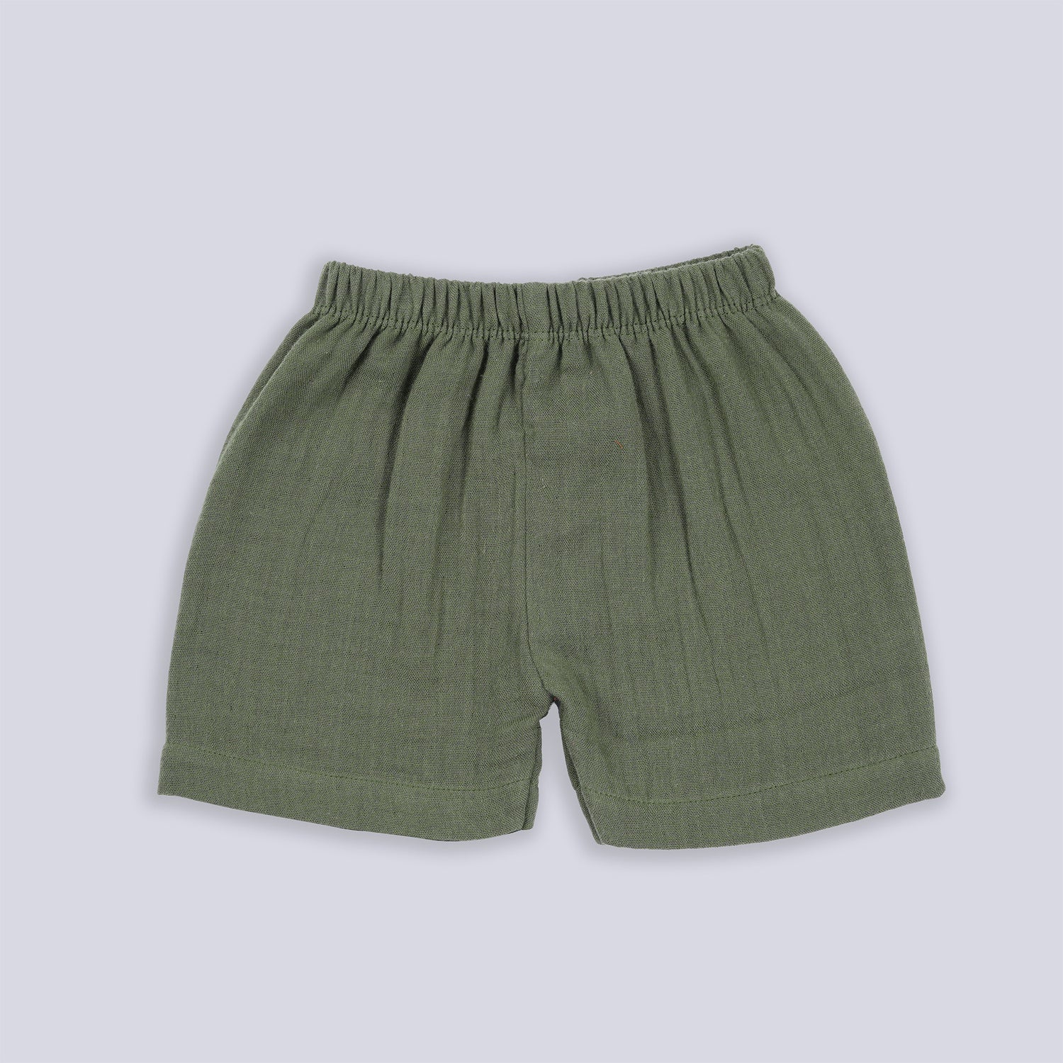 Army Green Crinkled Muslin Jabla & Shorts Set – Soft & Breezy Wear for Babies