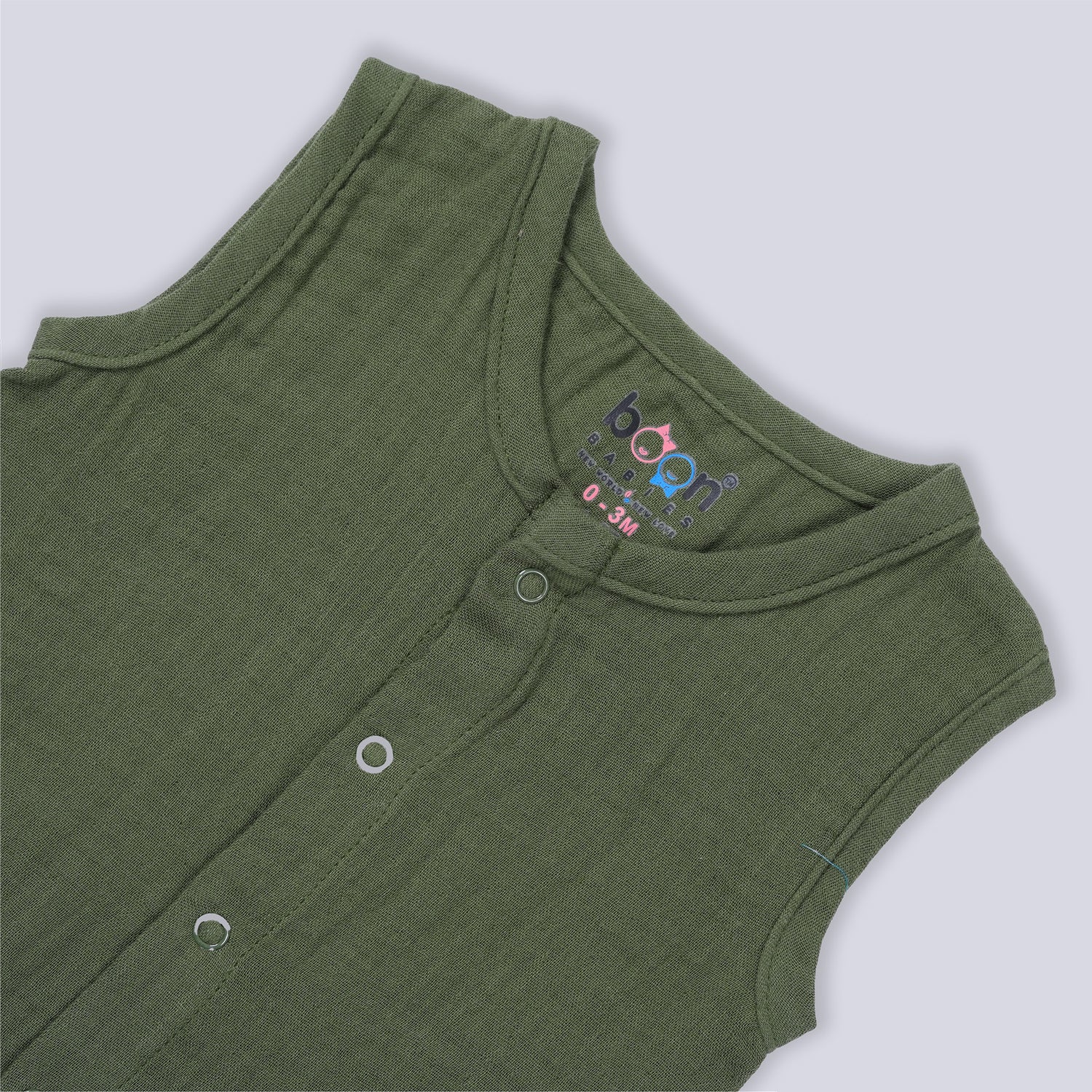 Army Green Crinkled Muslin Jabla & Shorts Set – Soft & Breezy Wear for Babies