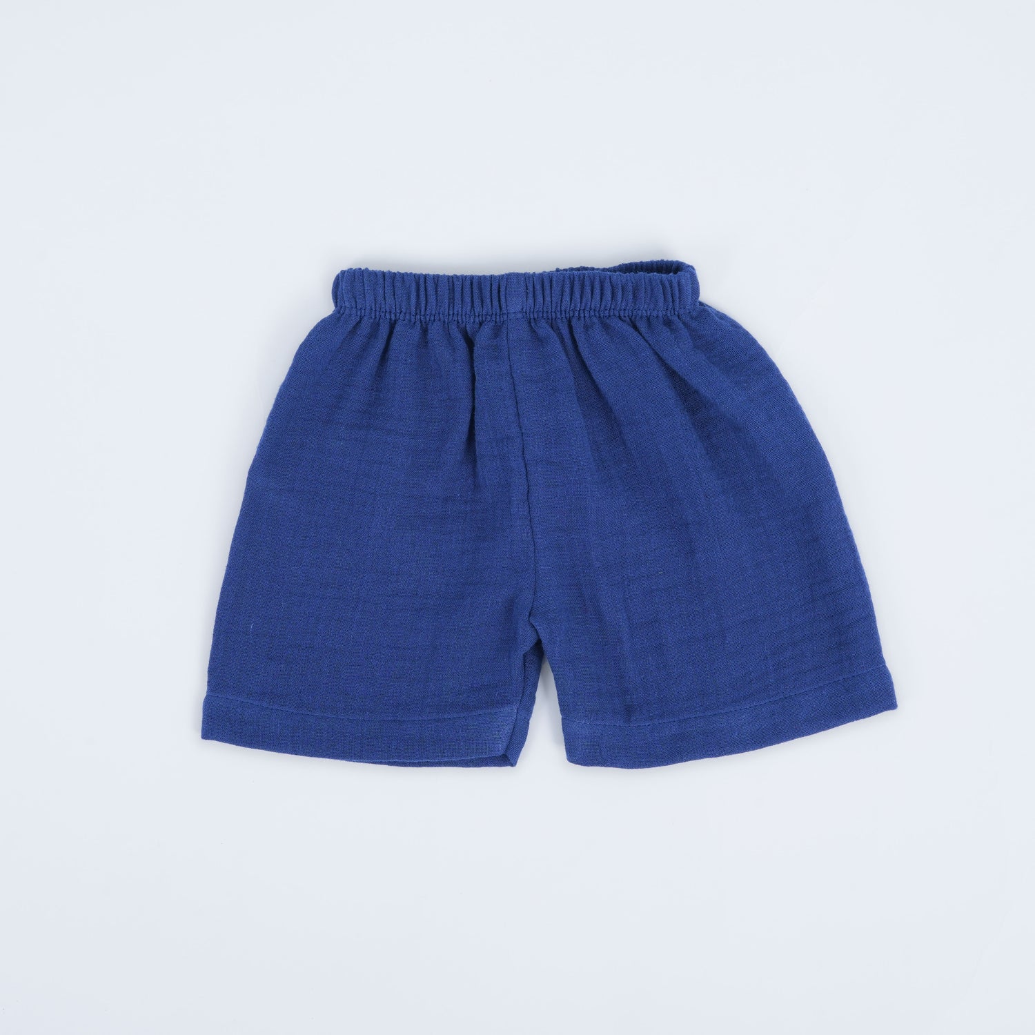 Deep Blue Crinkled Muslin Jabla and Shorts Set – Soft & Breathable for Babies