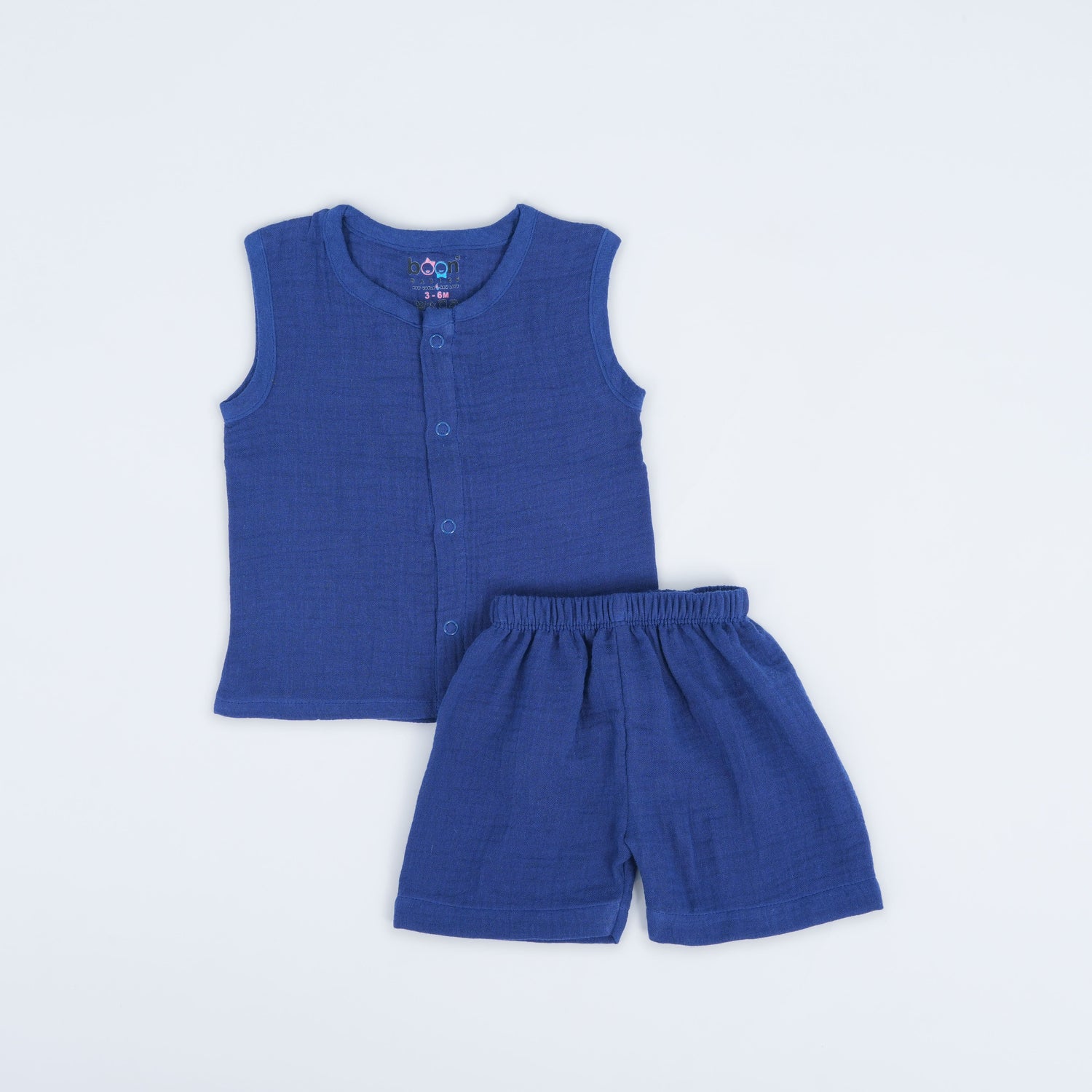 Deep Blue Crinkled Muslin Jabla and Shorts Set – Soft & Breathable for Babies