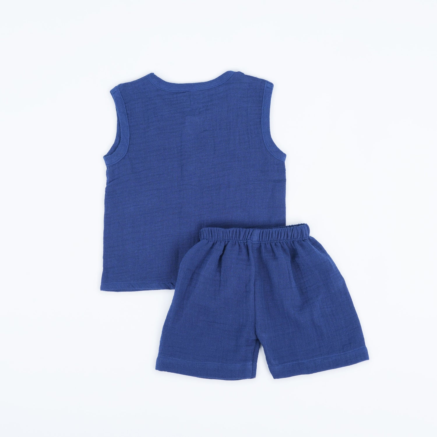 Deep Blue Crinkled Muslin Jabla and Shorts Set – Soft & Breathable for Babies