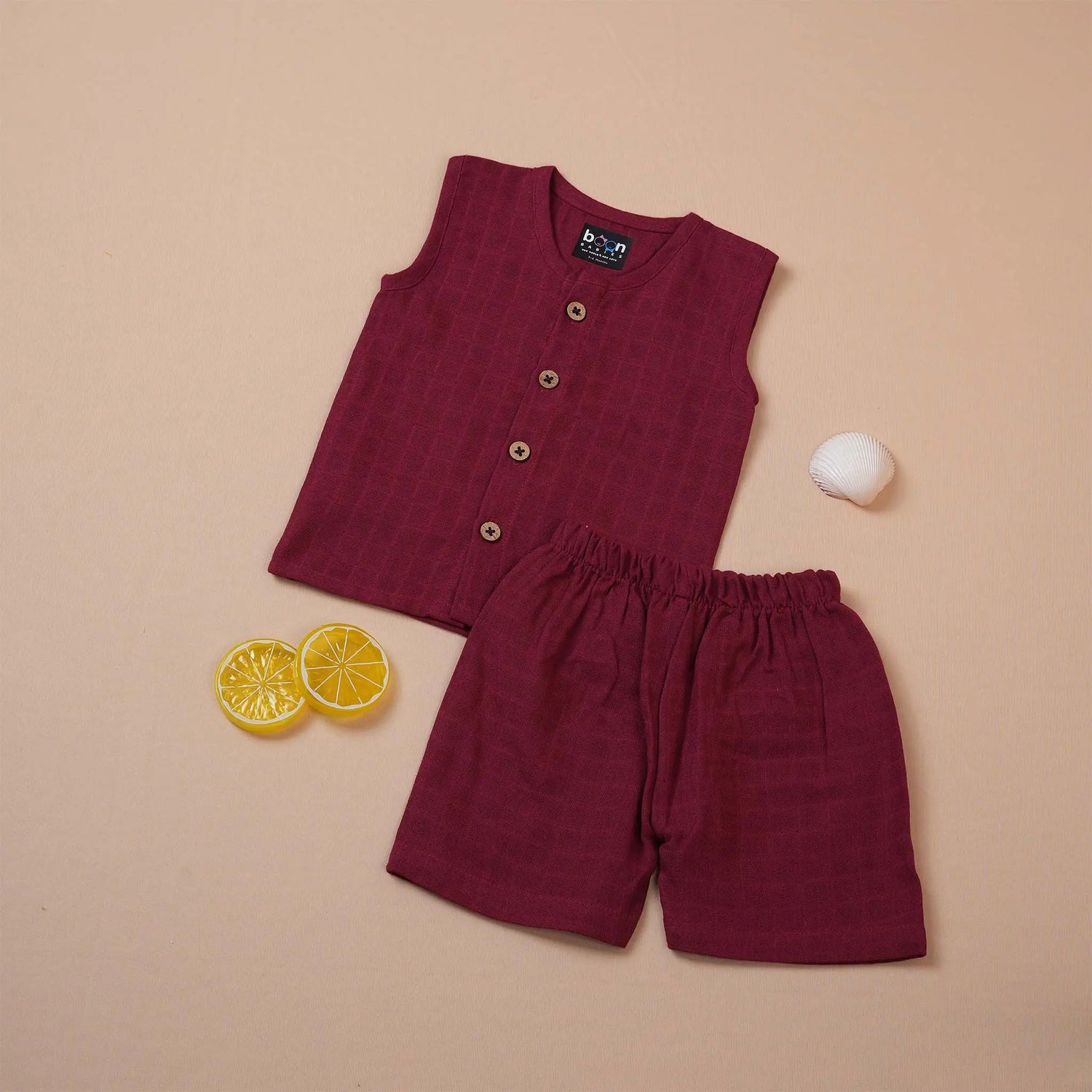 Deep Maroon Muslin Baby Jabla & Shorts – Stylish & Cozy Boon Babies