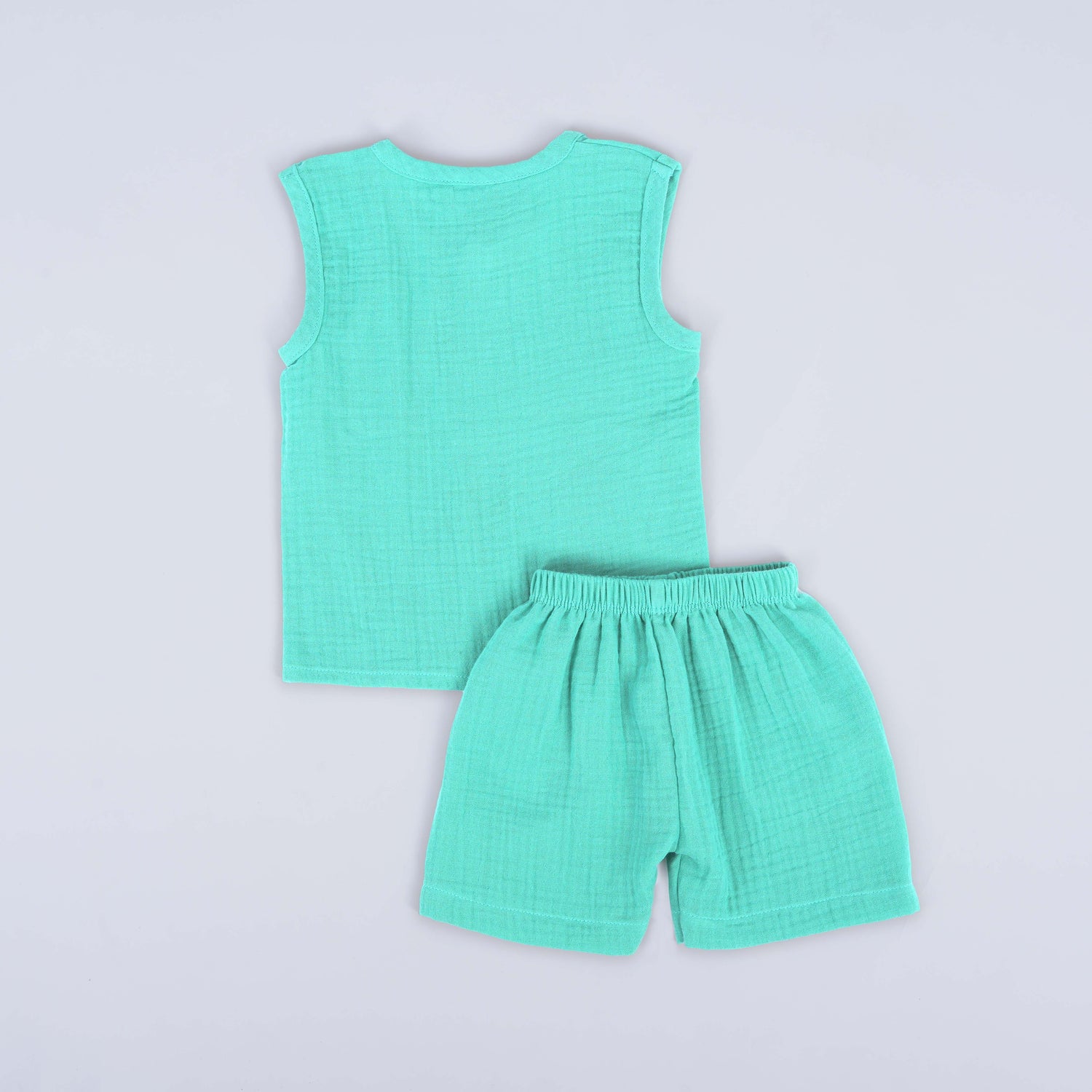 Mint Blue Crinkled Muslin Jabla and Shorts Set – Light & Airy Comfort