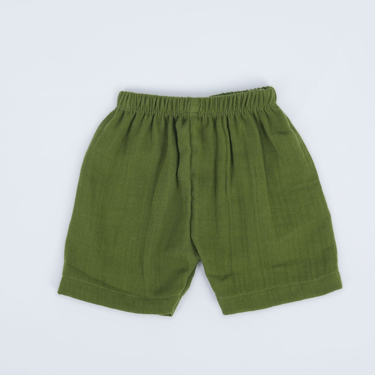 Olive Green Crinkled Muslin Jabla and Shorts Set – Soft & Comfy Everyday Essential
