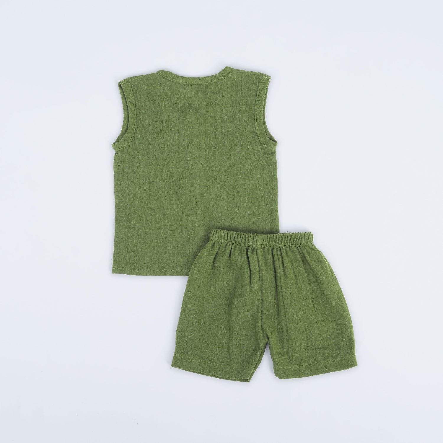Olive Green Crinkled Muslin Jabla and Shorts Set – Soft & Comfy Everyday Essential