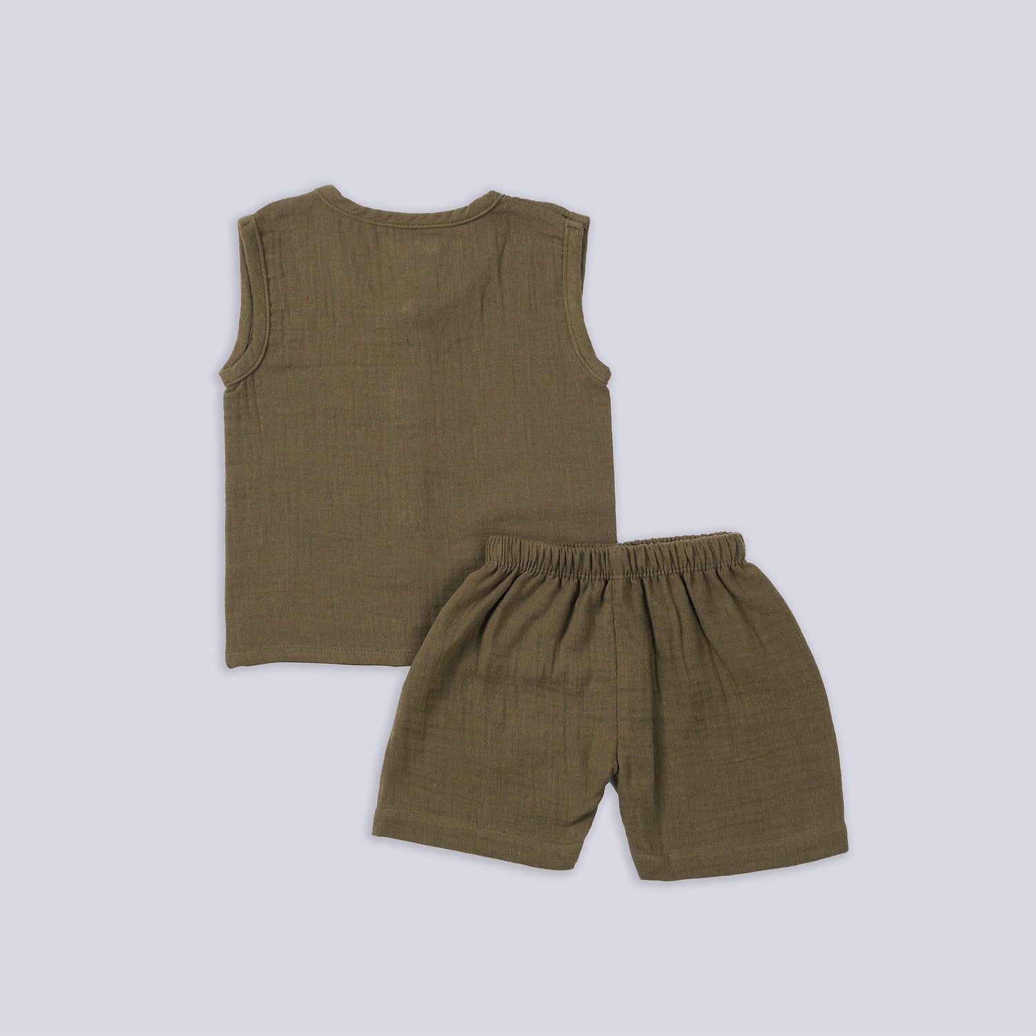 Olive Green Muslin Jabla & Shorts Set – Soft Essentials for Baby Comfort