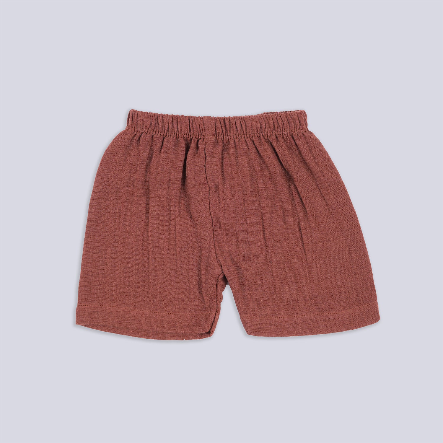 Rust Brown Crinkled Muslin Jabla & Shorts Set – Cozy Comfort for Little One