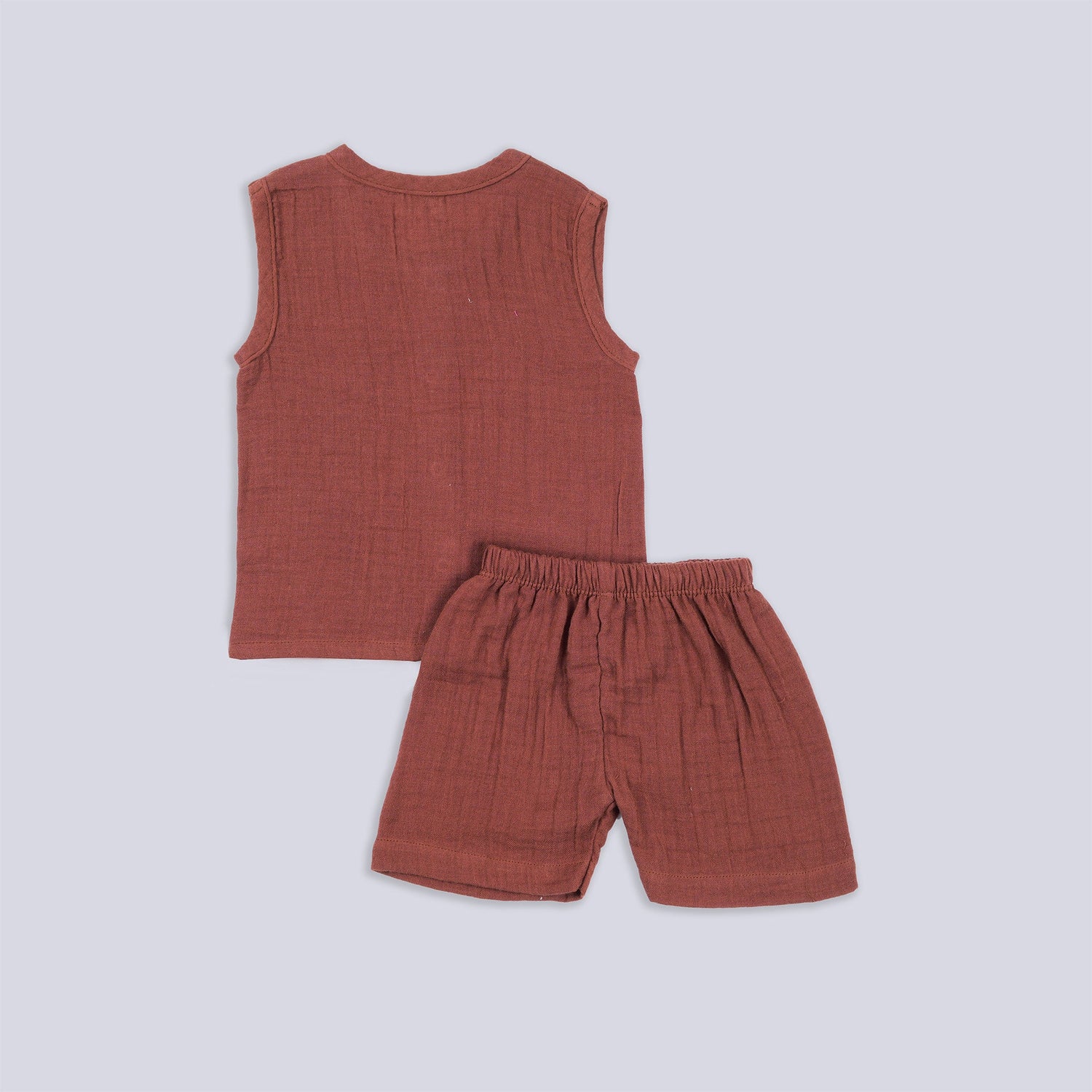 Rust Brown Crinkled Muslin Jabla & Shorts Set – Cozy Comfort for Little One
