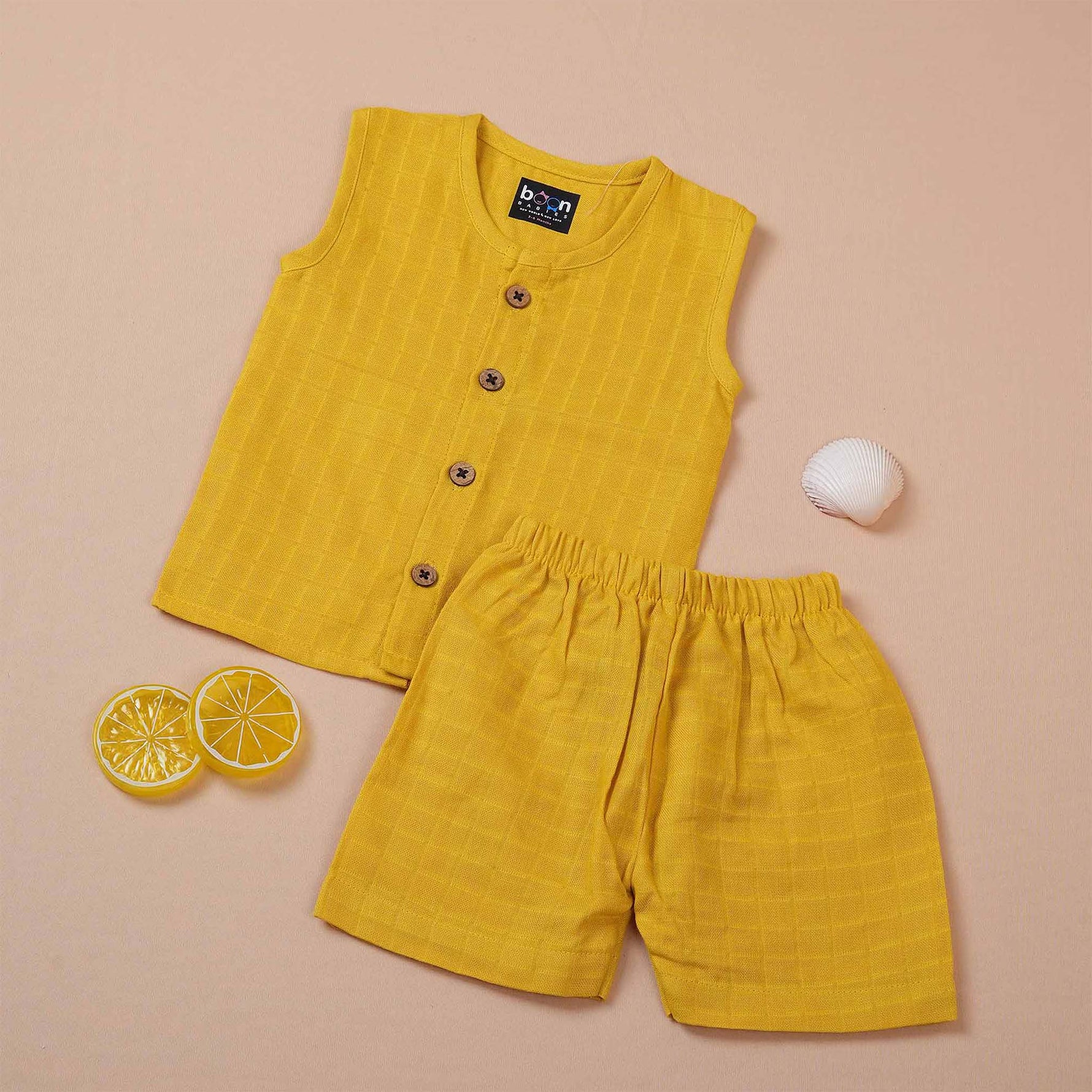 Sunshine Yellow Muslin Baby Jabla & Shorts – Vibrant & Breathable Boon Babies