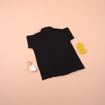 Black cotton crinkled muslin boys' shirt with wooden buttons, solid design from Boon Babies for 6-12 months.