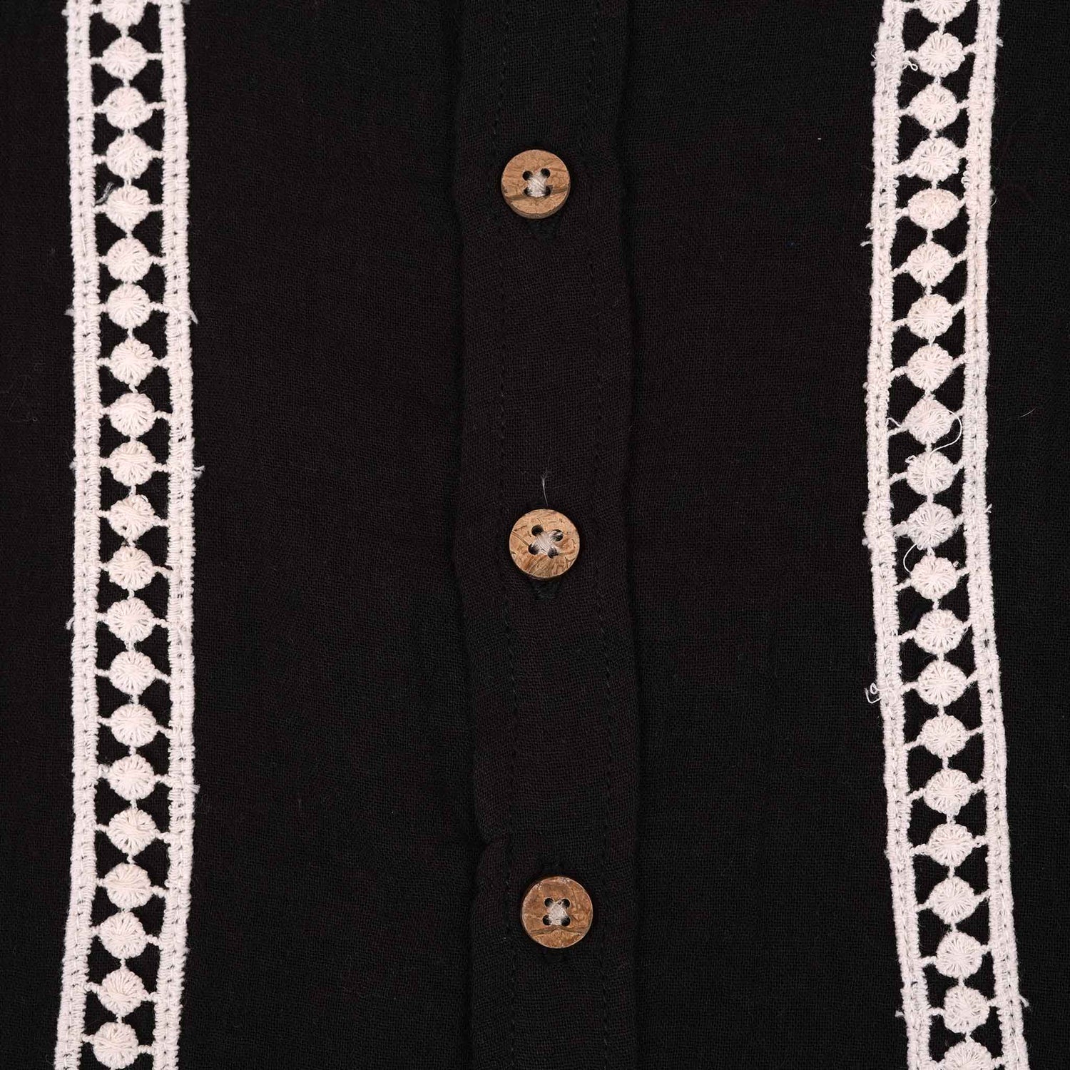 Boys Black Cotton Crinkled Muslin Shirt with Wooden Buttons Boon Babies