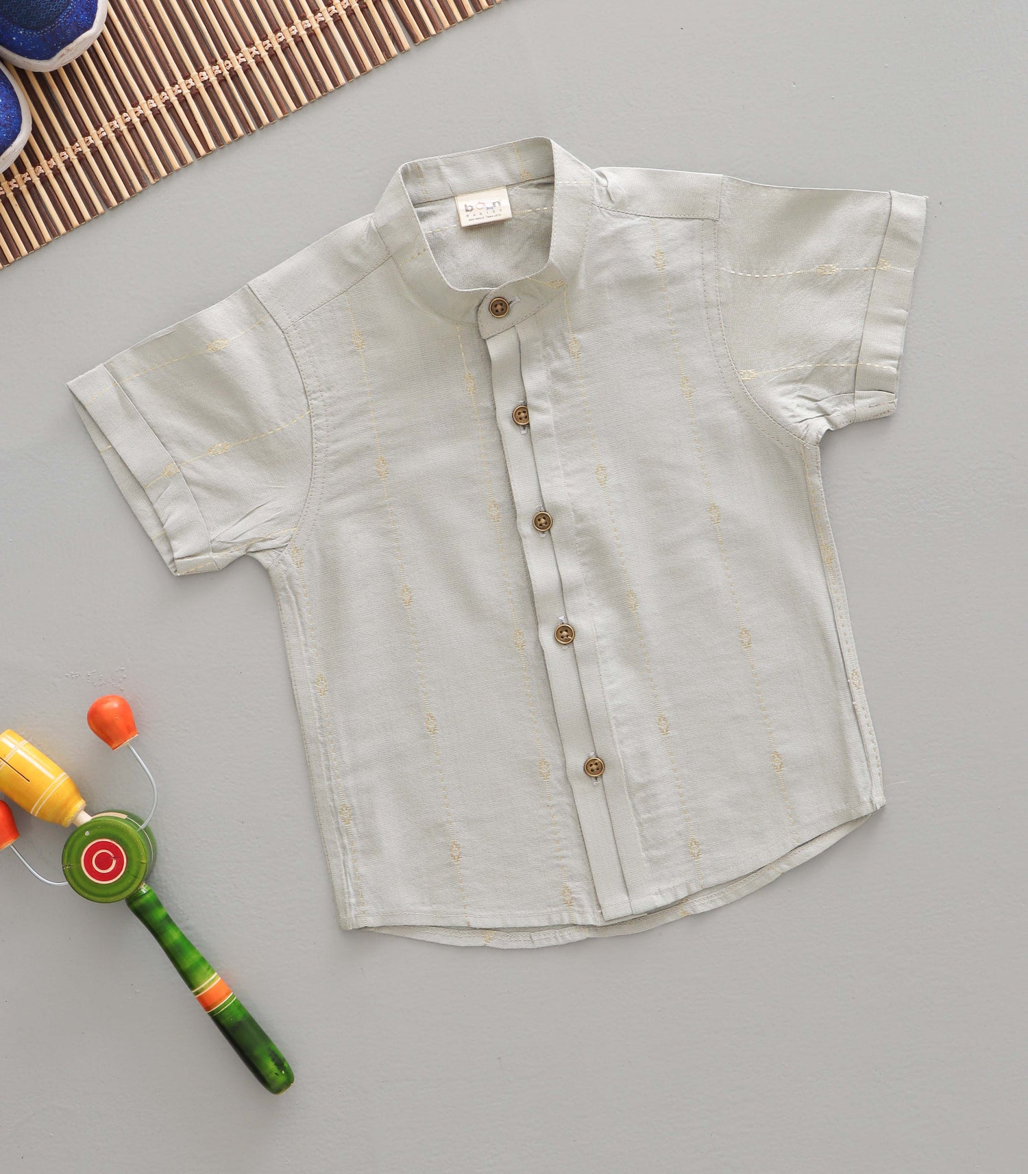 Boys Soft Cotton Mandarin Collar Shirt – Silver Grey