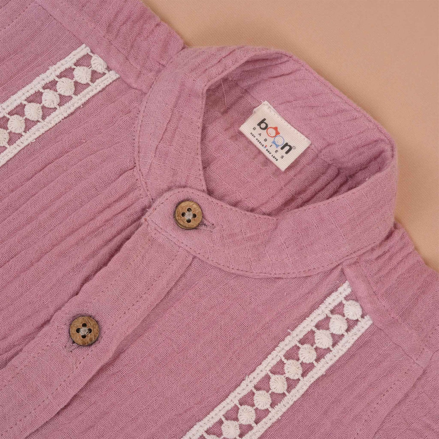 Boys Organic Muslin Shirt with Lace Detailing  Mauve Boon Babies