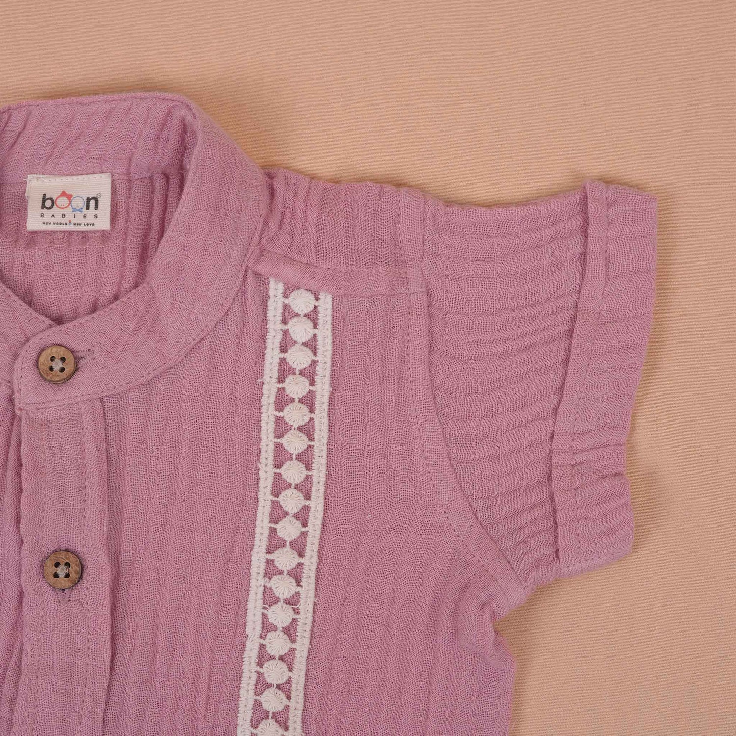Boys Organic Muslin Shirt with Lace Detailing  Mauve Boon Babies