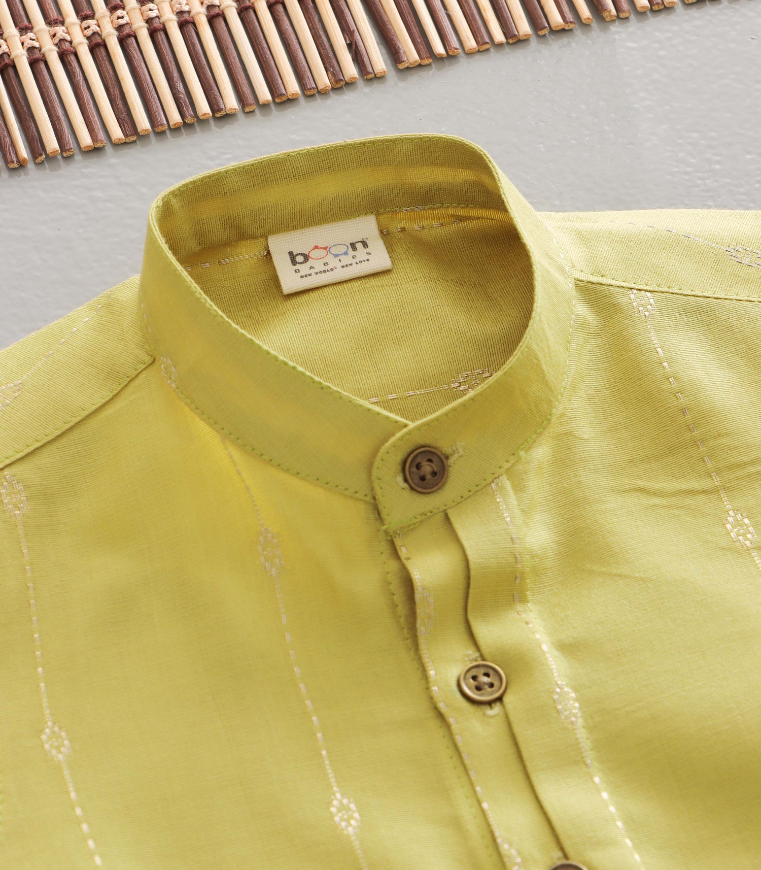Boys Premium Cotton Mandarin Collar Shirt – Olive Green