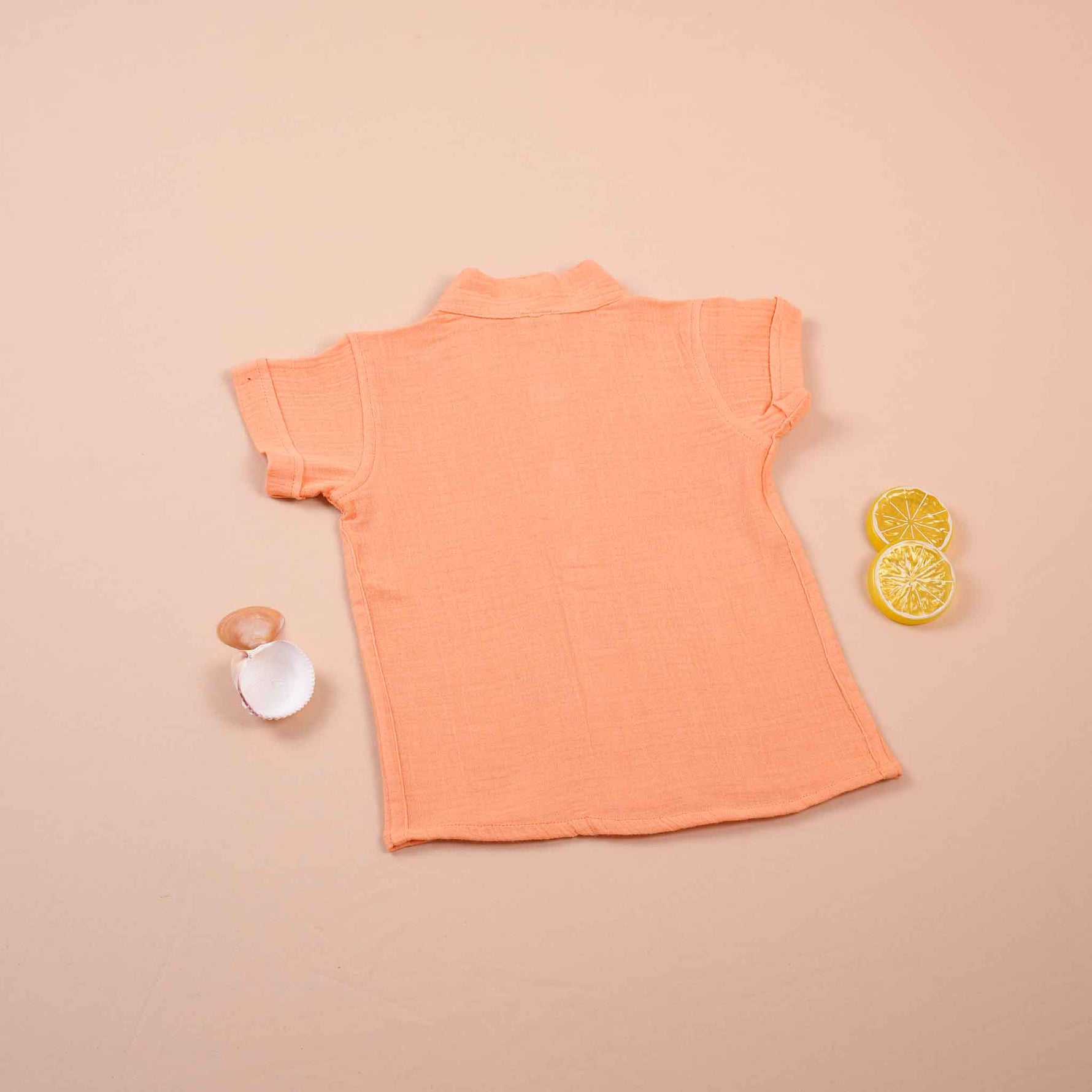 Boys Organic Muslin Shirt with Lace Detailing  Peach Boon Babies