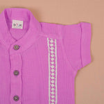 Boys Organic Crinkled Muslin Shirt  Pink with Lace Detailing Boon Babies
