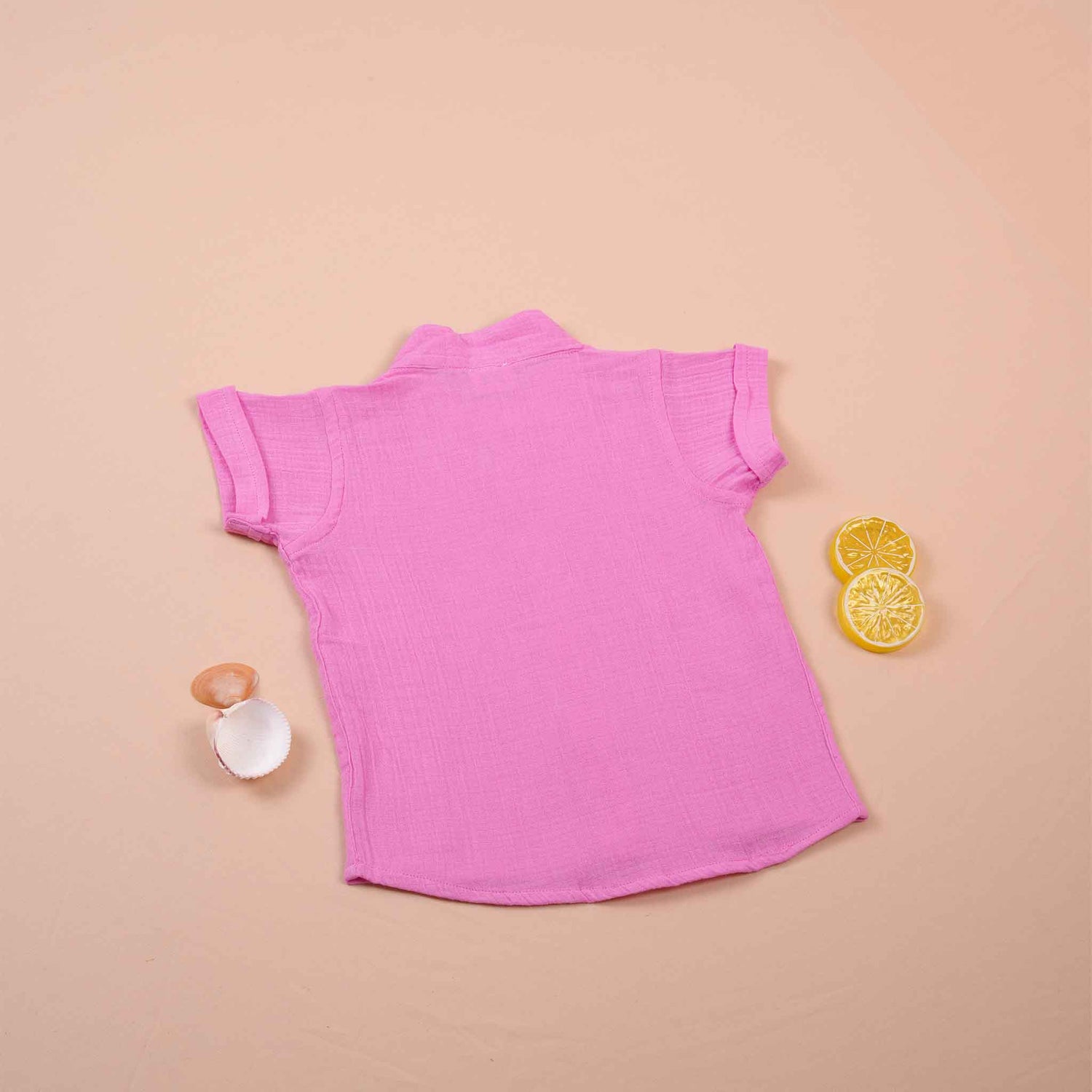 Boys Organic Crinkled Muslin Shirt  Pink with Lace Detailing Boon Babies