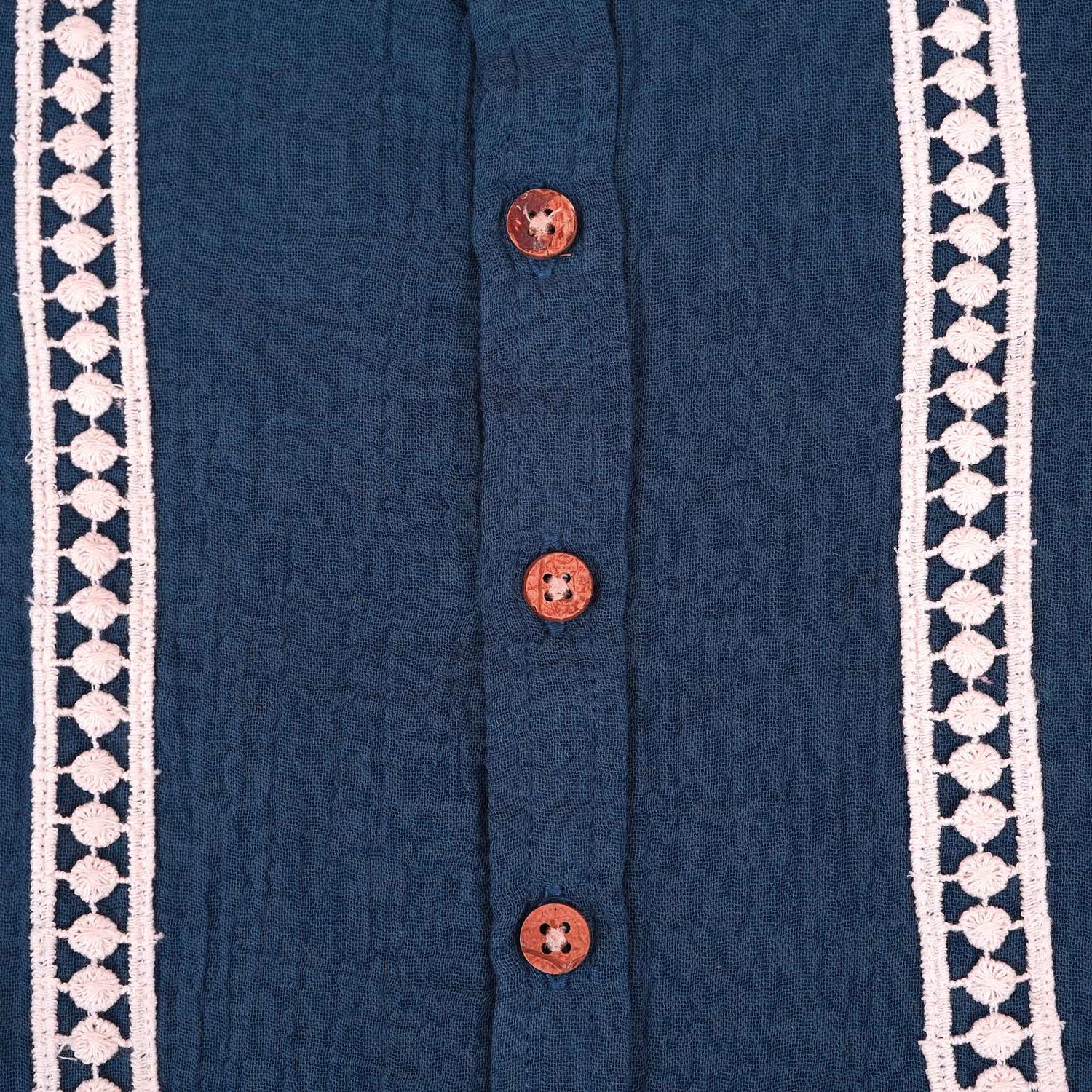 Boys Cotton Muslin Shirt with Lace Detailing  Teal Blue Boon Babies