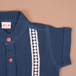 Boys Cotton Muslin Shirt with Lace Detailing  Teal Blue Boon Babies