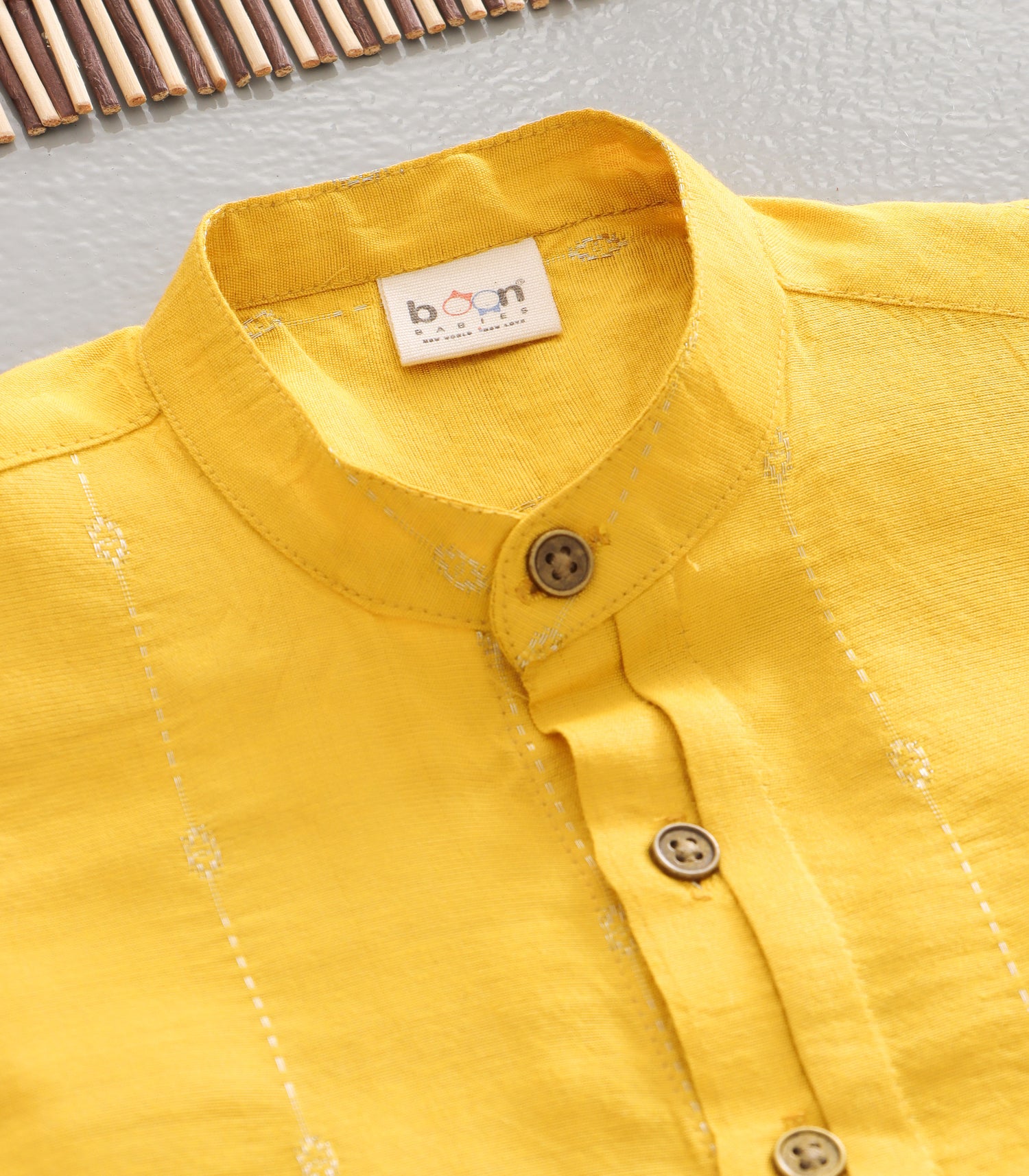 Boys Cotton Mandarin Collar Shirt – Yellow