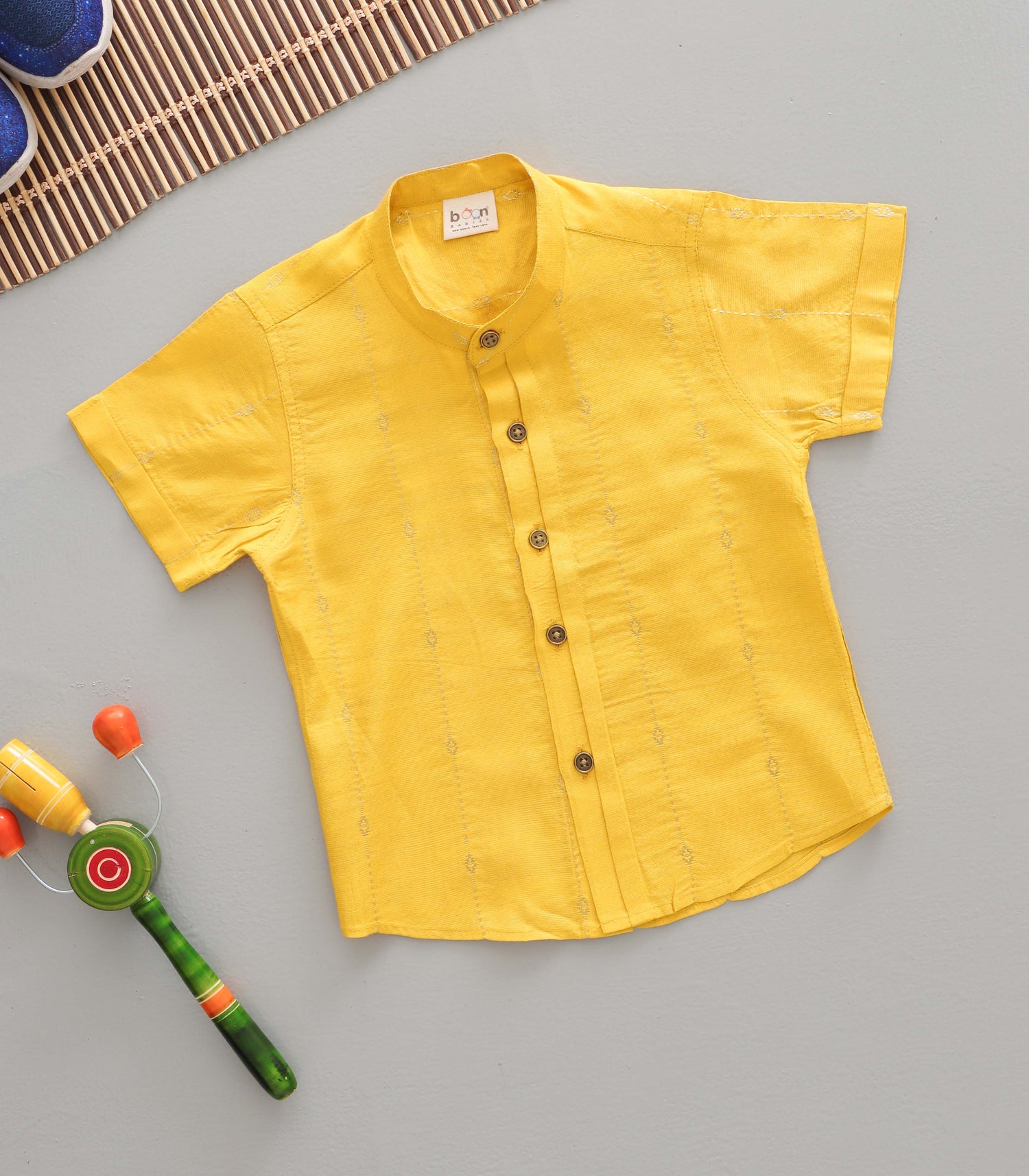 Boys Cotton Mandarin Collar Shirt – Yellow