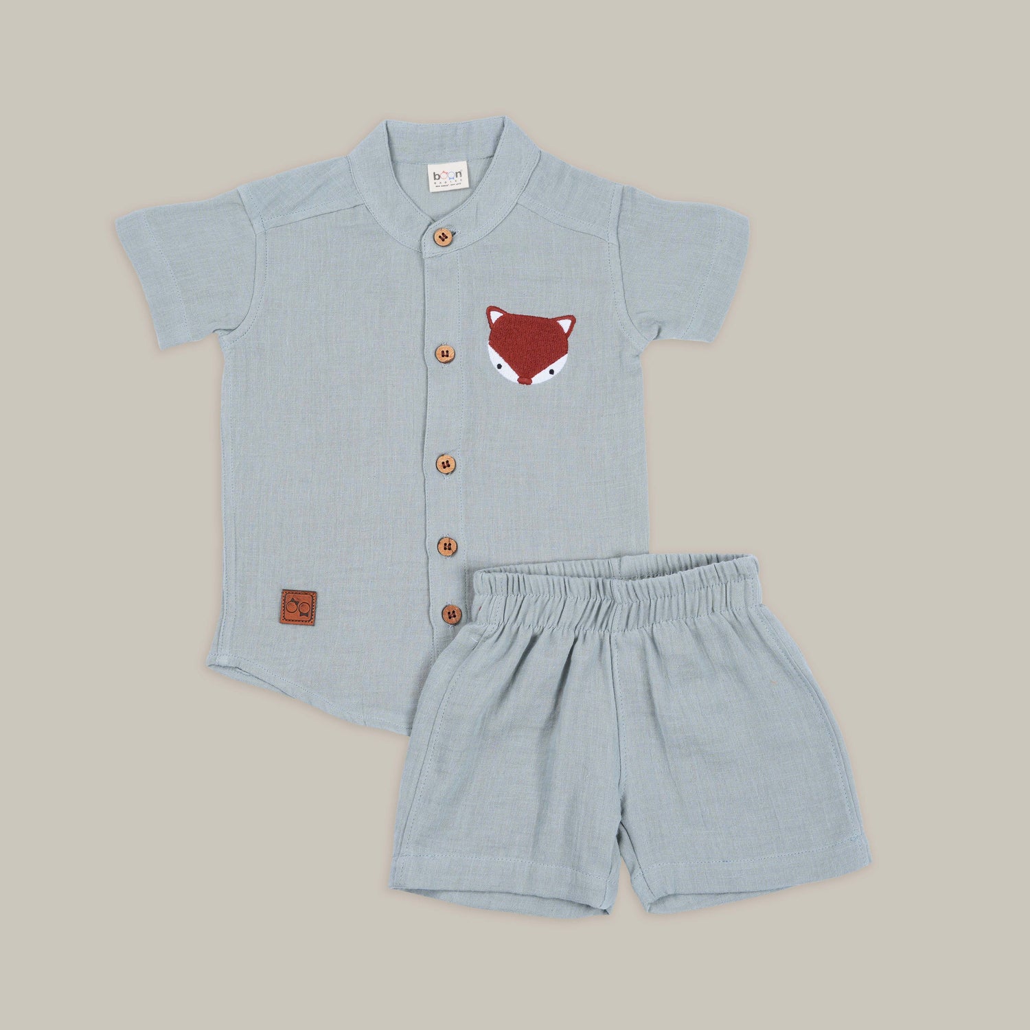 Ash Grey Muslin Shirt & Shorts – Fox Embroidery
