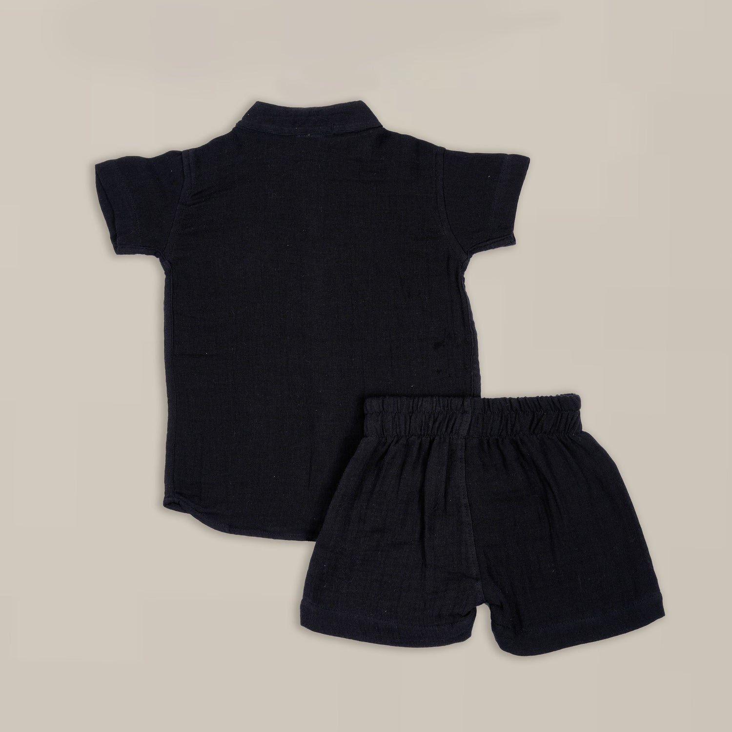 Black Muslin Shirt & Shorts Set – Lion Embroidery