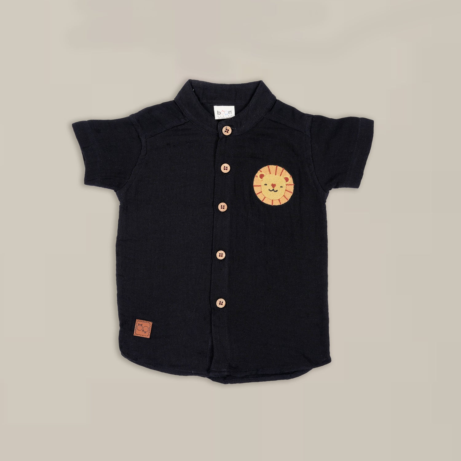 Black Muslin Shirt & Shorts Set – Lion Embroidery