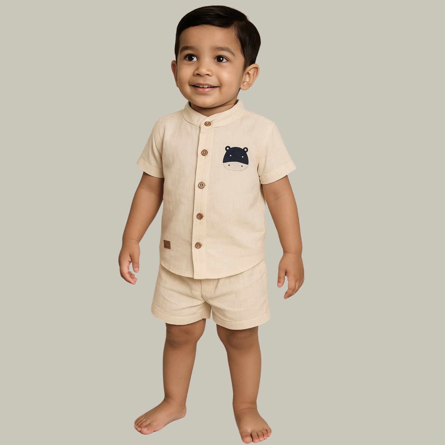 Cream Muslin Shirt & Shorts Set – Hippo Embroidery